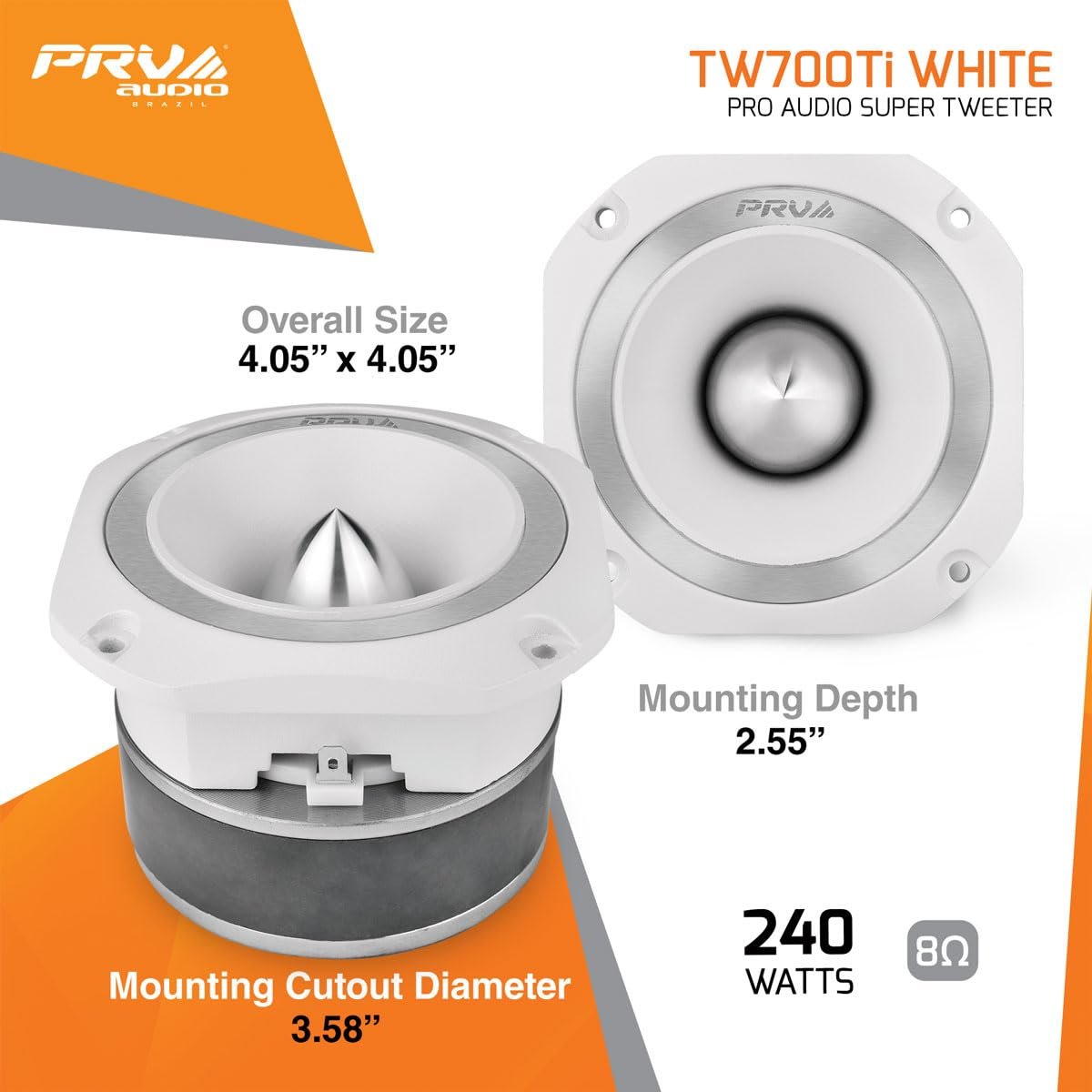 PRV AUDIO TW700Ti White 4 Inch Titanium Bullet Tweeter TW700Ti White 240 Watts, 8 Ohm Super Tweeter, Built-in Capacitor Pro Audio High Frequency Driver (Single)