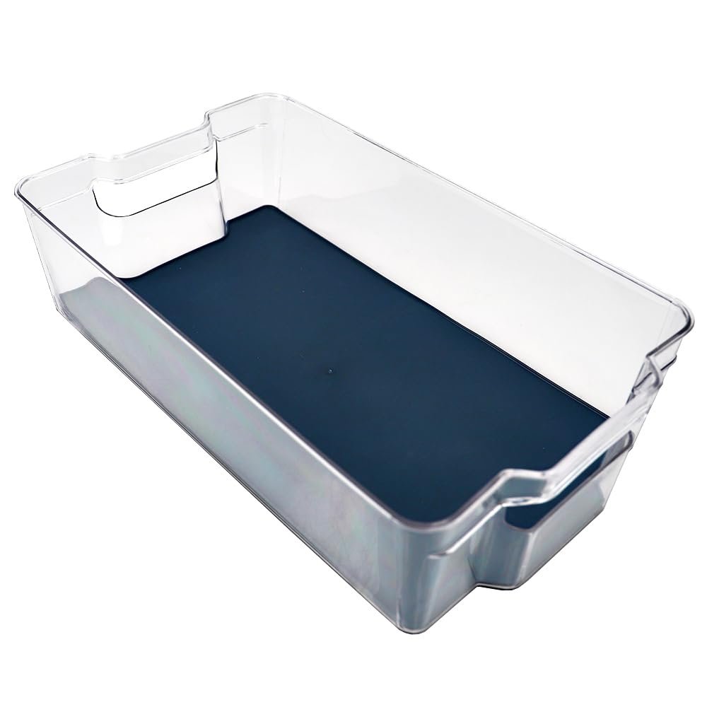 Home Basics Clear Fridge Bin with Rubber Lining Integrated Side Handles, and Stackable Design | Pantry Organization and Storage Bins, Cabinet Organizers
