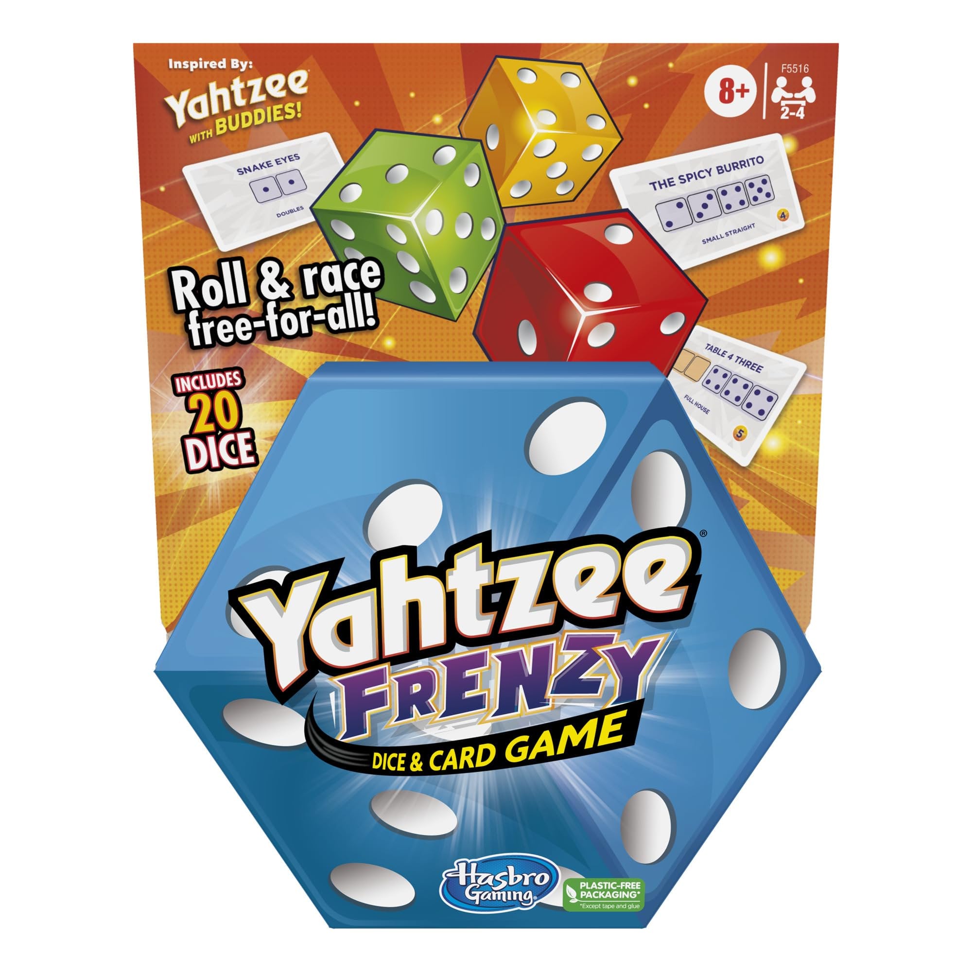 Hasbro Gaming Yahtzee Frenzy Dice & Card Game, Fast-Paced Dice Game, Card Games for Families and Kids, Easy to Learn Family Games, for 2 to 4 Players, Ages 8 and Up