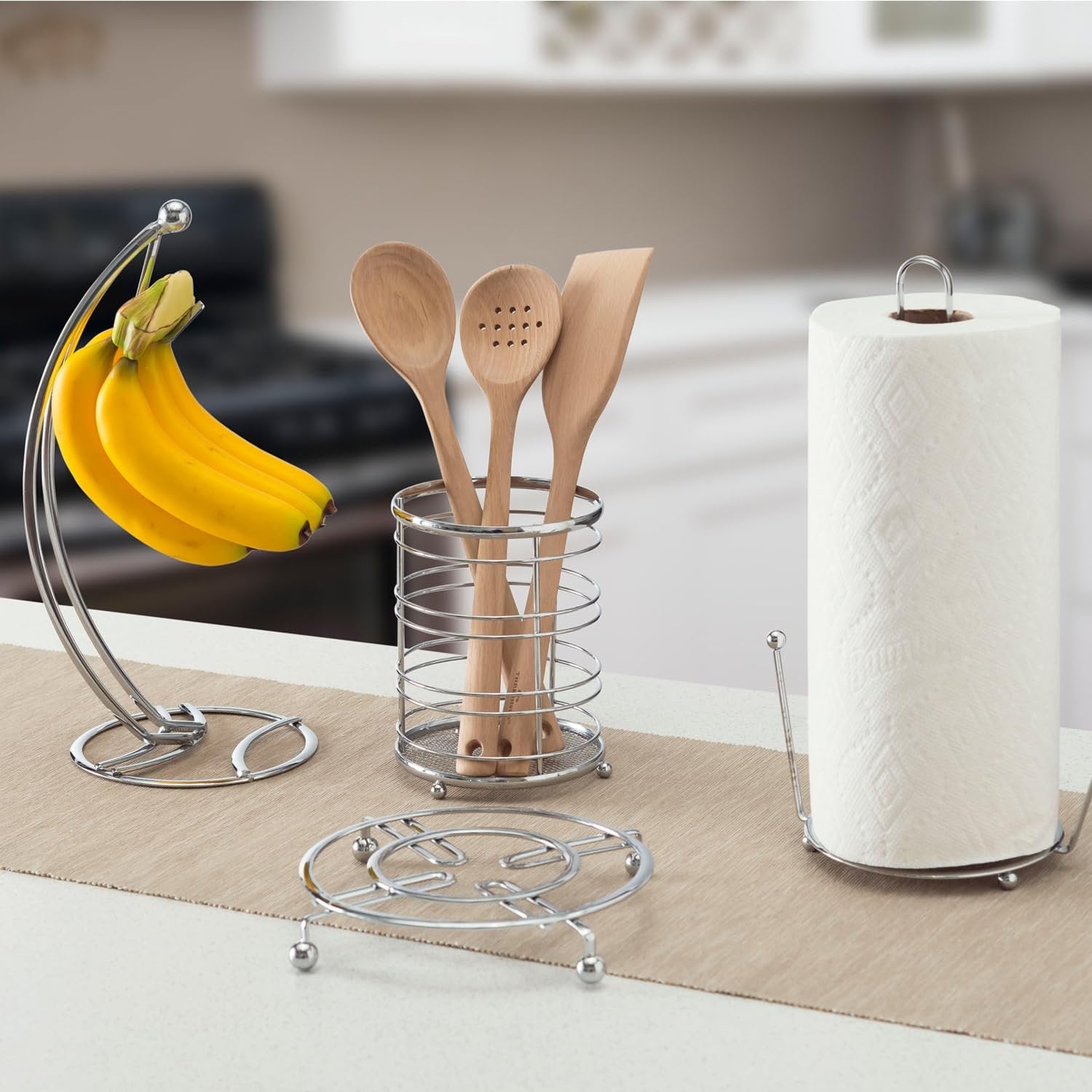 Home Basics Kitchen Utensil Holder for Kitchen Counter Chrome Plated Steel Utensil Crock | Utensil Storage Caddy Organizer for Cooking Spoons, Spatulas, Forks, Whisks, and More