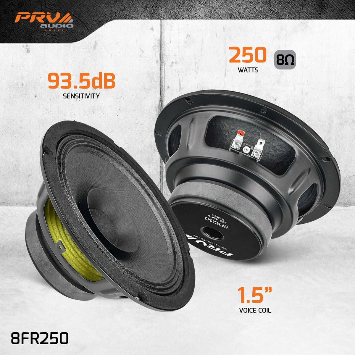 PRV AUDIO 8FR250 8 Inch Full Range Speaker, 8 Ohms, 250 Watts Continuous Program Power, 125 Watts RMS Power, 93.5 dB, Full-Range Driver Loudspeaker for Pro Audio Systems (Single)