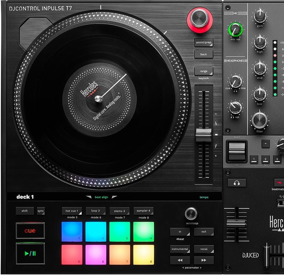 Hercules DJ Control Inpulse T7 2-Channel Beatmatch Guide Comfortable DJ Controller for Serato and Djuced with Braided USB Cable