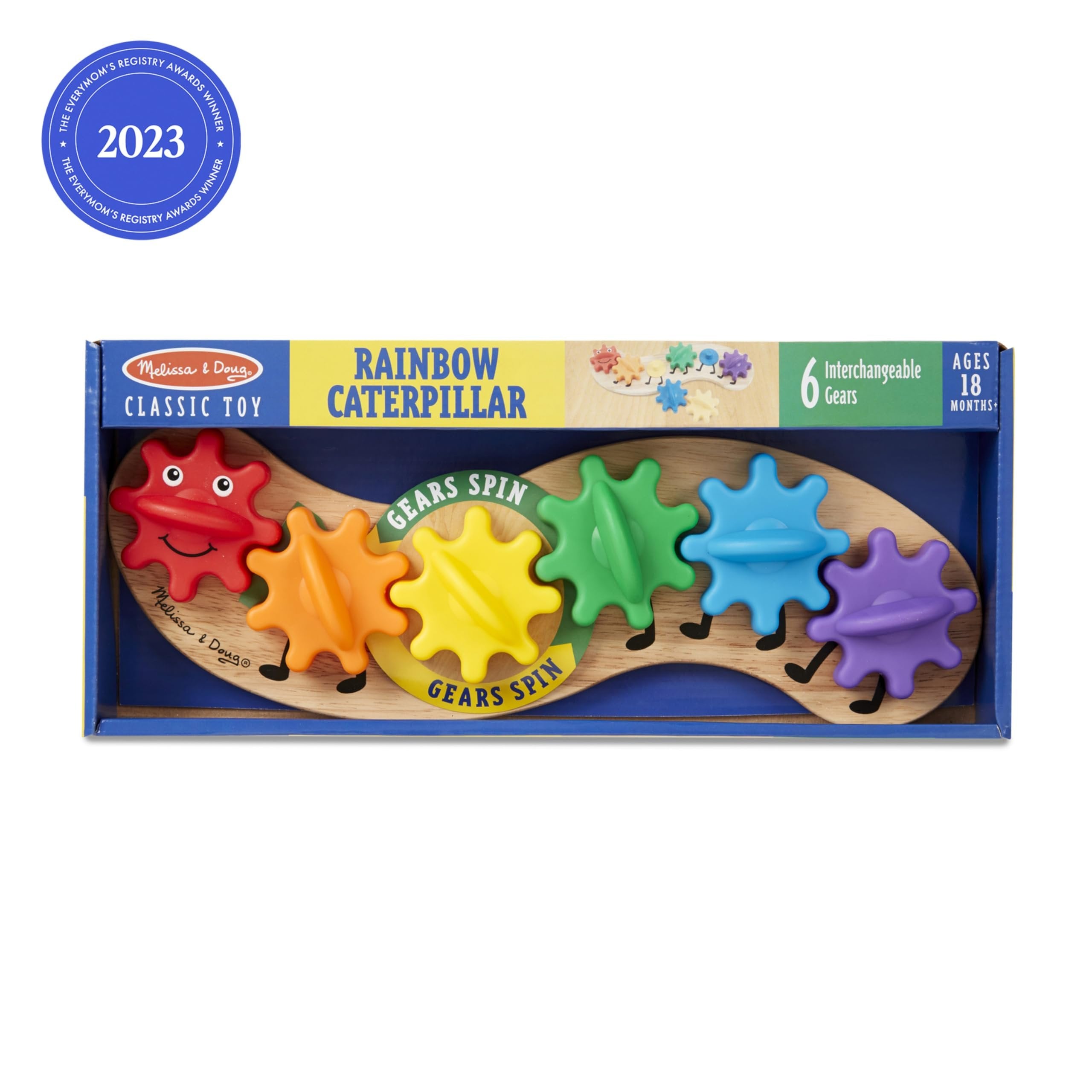 Melissa & Doug Rainbow Caterpillar Gear Toy With 6 Interchangeable Gears - For Toddlers And Babies