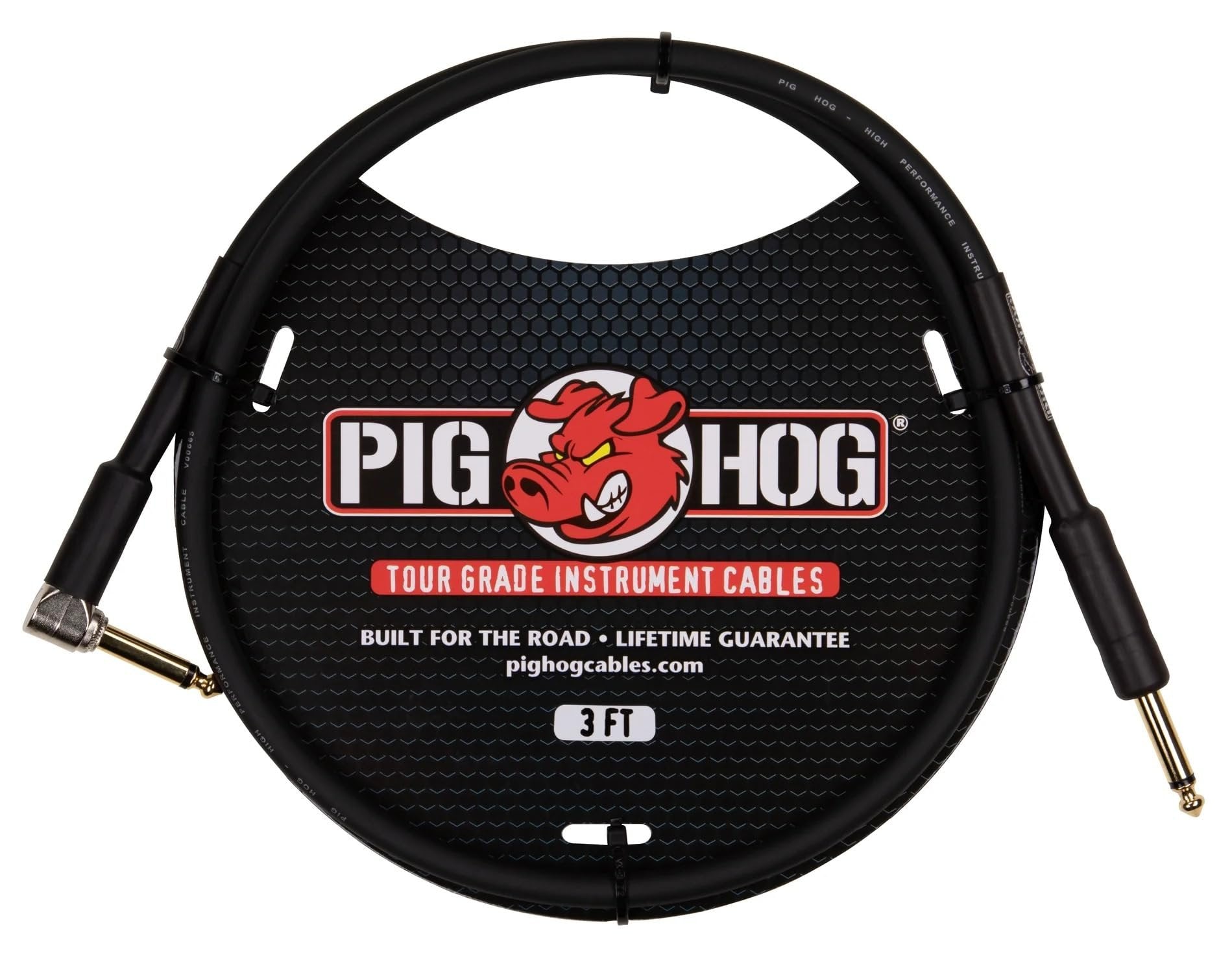 PigHog PH3R 3-feet 1/4-inch - 1/4-inch Right Angle Connectors Guitar Instrument Cable 8mm PVC Outer Covering