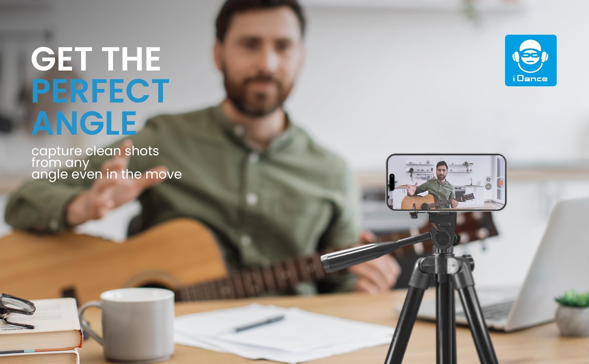 iDance Cell Phone Tripod Stand, 51", Phone Tripod with Bluetooth Remote Control, Portable Tripod for iPhone and Smartphone, Tripod Mount for Video Recording, Traveling, YouTube and Tiktok