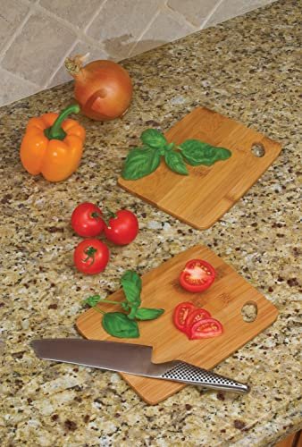 Lipper International Bamboo Wood Thin Kitchen Cutting Boards with Oval Hole in Corner, Set of 2 Boards, 6" x 8" x 0.25"