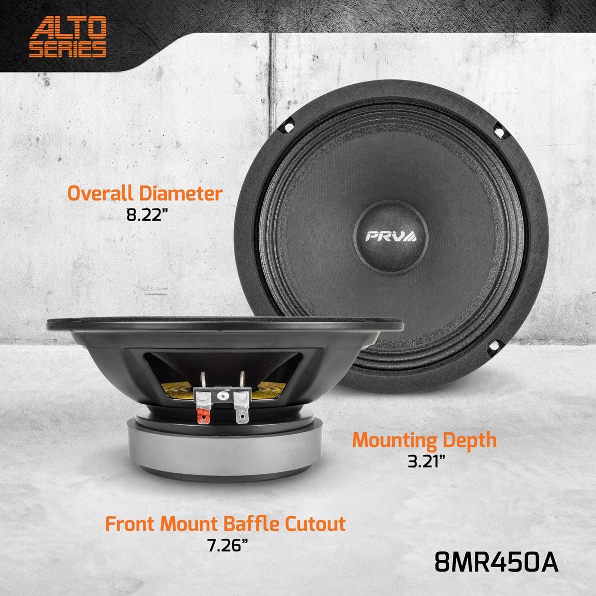 PRV AUDIO 8MR450A 8 Inch Midrange Speaker, 8 Ohms, 450 Watts, 96 dB, Mid Range Loudspeaker for High Output Pro Sound System (Single)