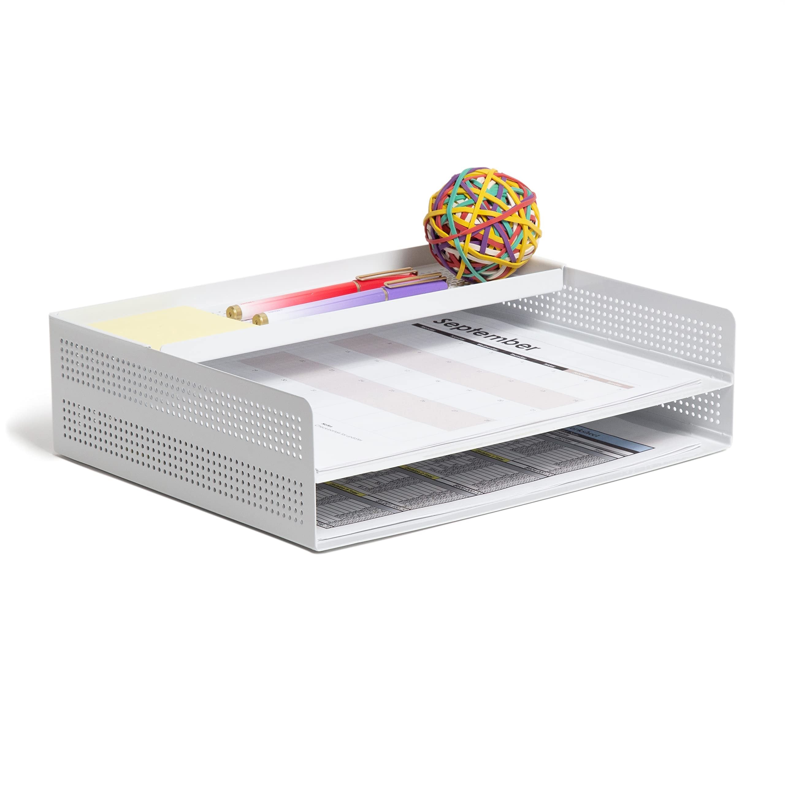 U Brands Modern Perforated Paper Tray, Office Supplies, Metal, White, 1 Count