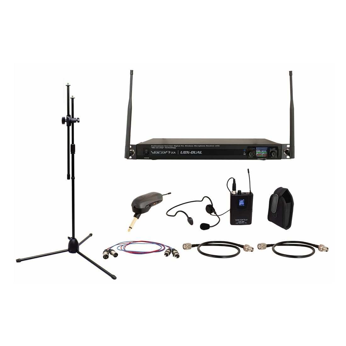 VocoPro Digital UHF PLL Wireless System with Guitar Transmitter and Headset Microphone with Wireless Bodypack