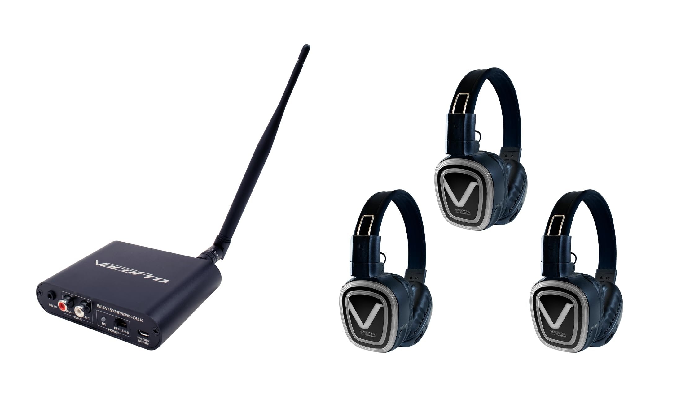 VocoPro SILENT-DISCO-PRO-103 PRO Long-Range Silent Disco/Event Package with One Transmitter and Three Over Ear Headphone Receivers