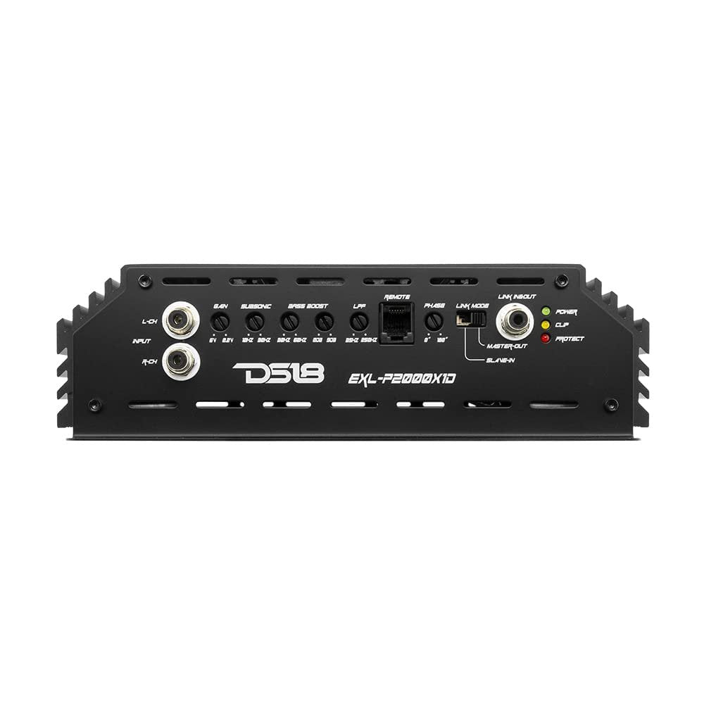 DS18 EXL-P2000X1D Korean 1-Channel Monoblock Subwoofer Car Audio Amplifier Competition Grade Class D MOSFET Amp 2000 Watts Rms - Remote BASS Knob Included