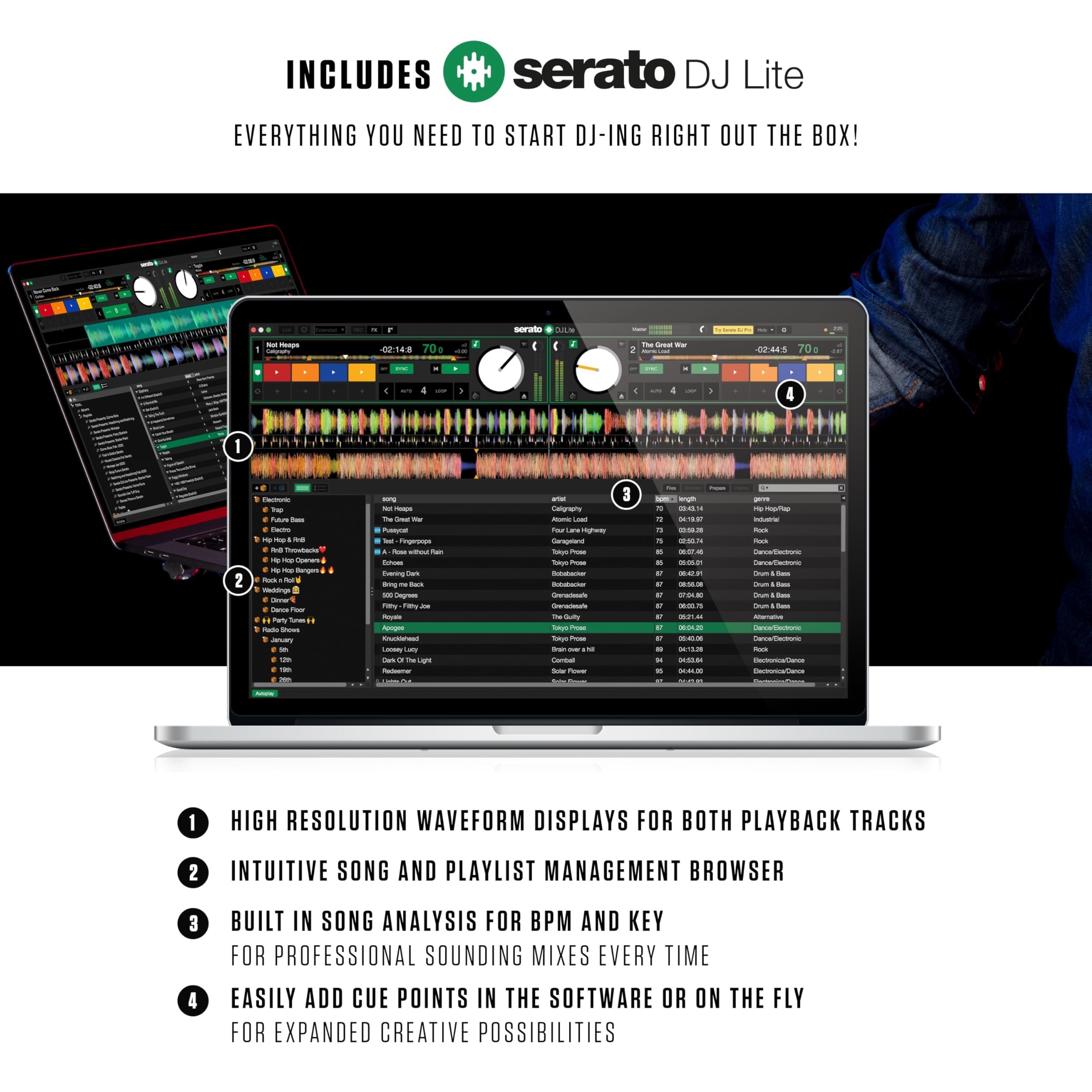Numark Mixtrack Platinum FX Serato DJ Controller with Jog Wheel Displays, 4 Decks, Mixer, Effects Paddles and (Audio Interface)
