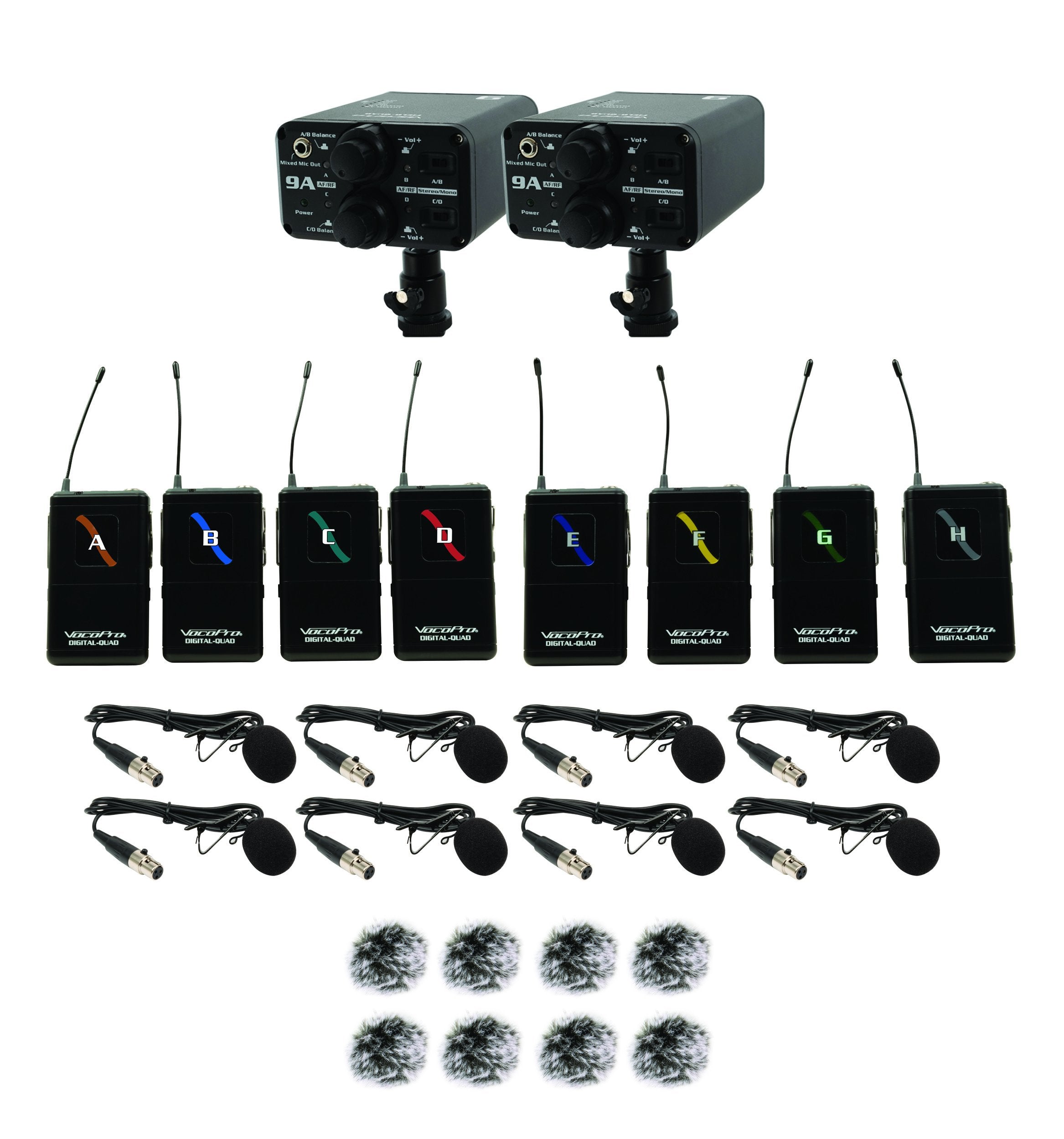 VocoPro - Portable Eight Lavalier Field/Camera-Mountable Wireless Microphone System. (VCOFIELD-QUAD-FILM-8L)