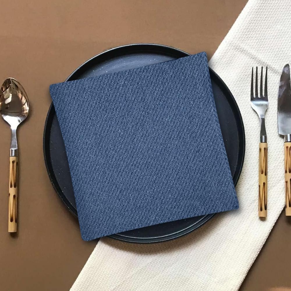 Premium Navy Quilted Cloth-Like Dinner Napkin - 1/4 Fold (Pack of 30) - Absorbent Paper Napkin - Perfect for Any Occasion