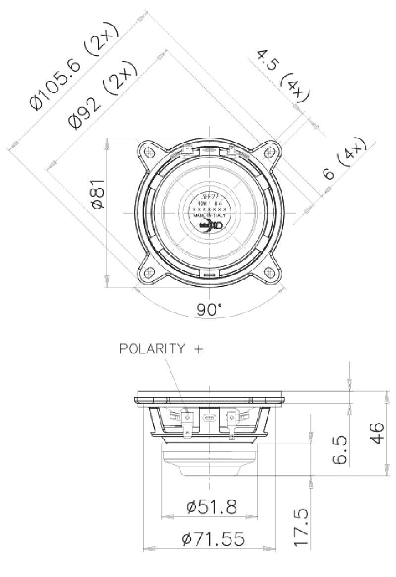 Faital Pro 3FE22-8 3-inch Full Range Loudspeaker 8-Ohms Professional Audio Speaker Applications 20-Watt Rms 40-Watt Max