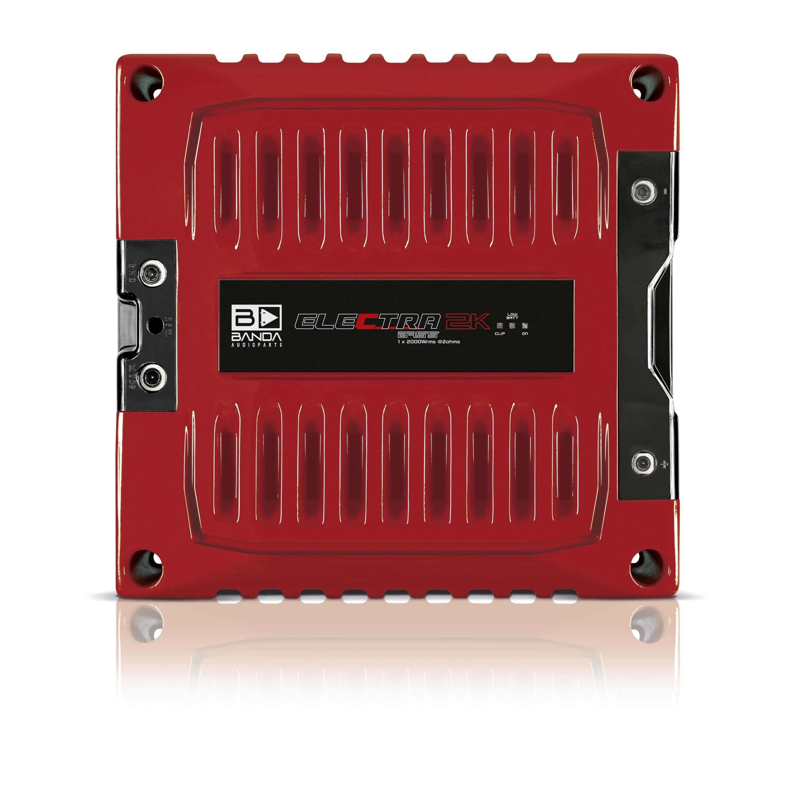 Banda 1-Channel Vehicle Audio Bass Amplifier - High-Powered Mono Bass Amplifier w/Subsonic Filter and Low Pass Filter Stable at 2 ohms, LED Indicators, Sound Specialization, Red - BANDA 2K2OHMRED