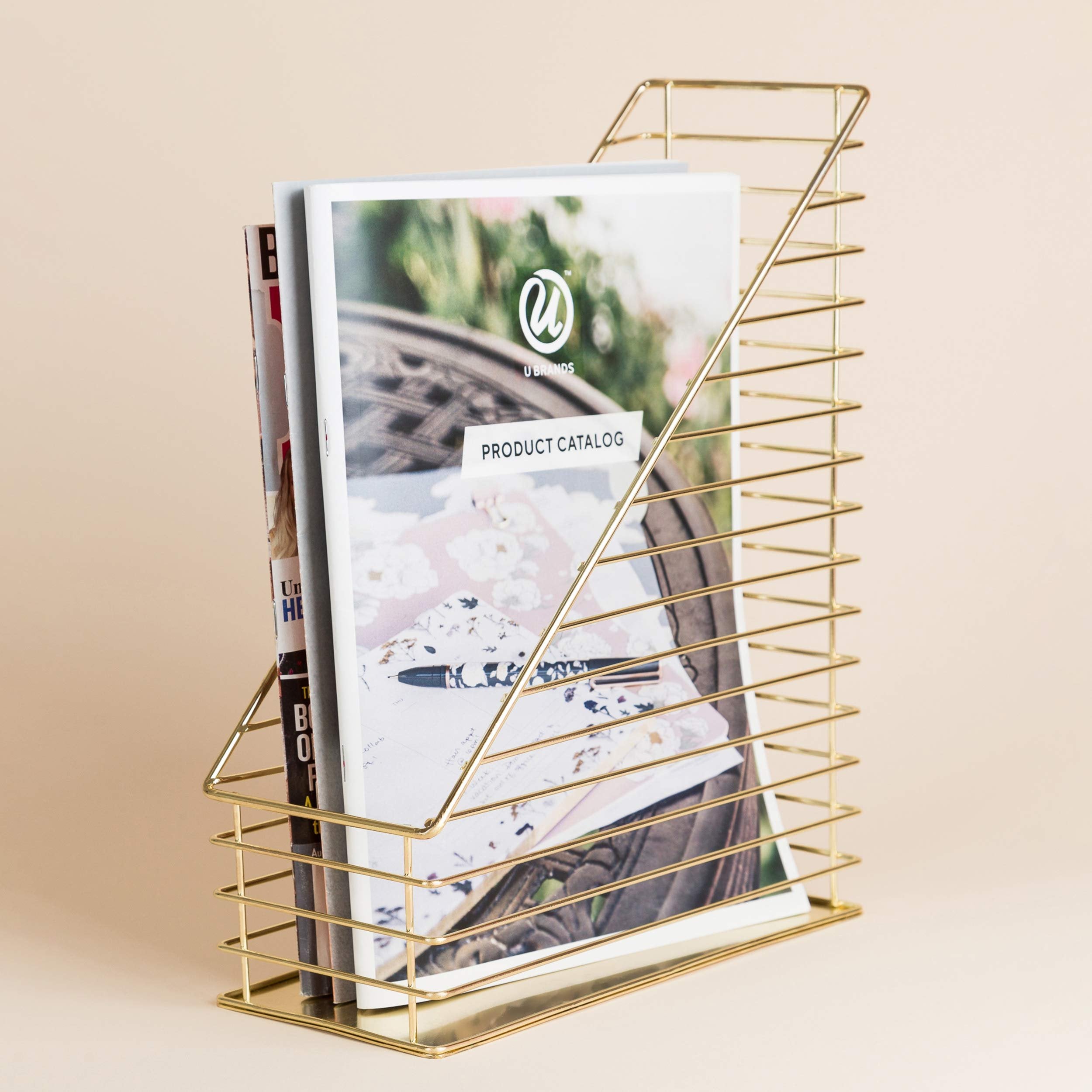 U Brands Metal Magazine Holder, Desktop Accessory, Vena Collection, Gold