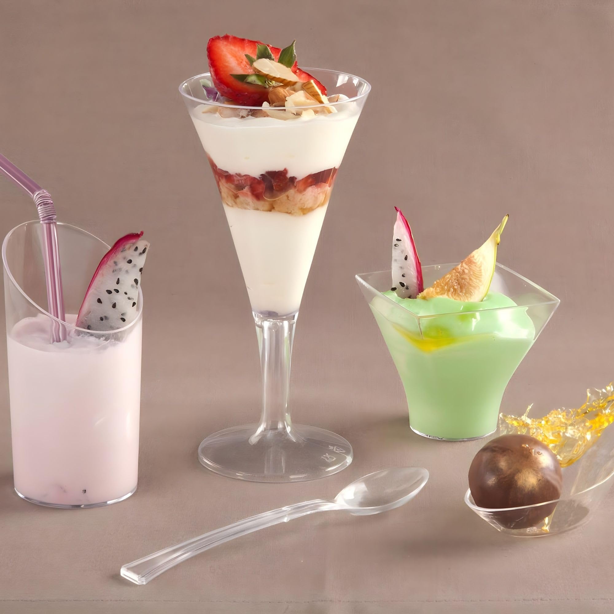 Lillian Tablesettings Mini Spoon | Polished Silver | Pack of 48 Plastic Serve-ware, 4.15 x 1.15 x 5.85 inches (31739)