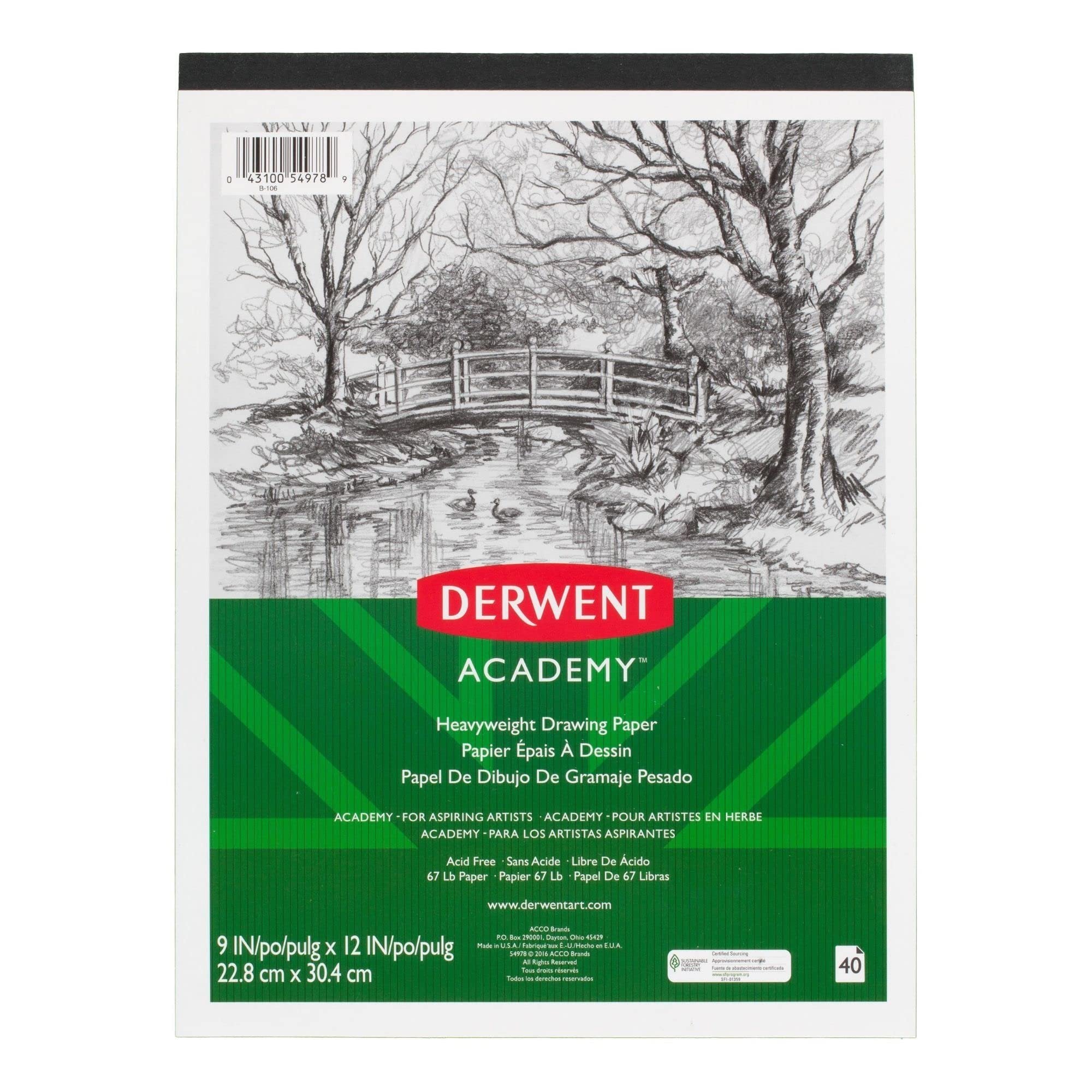 Derwent Academy Drawing Paper Pad, 40 Sheets, 9" x 12", Heavyweight (54978)