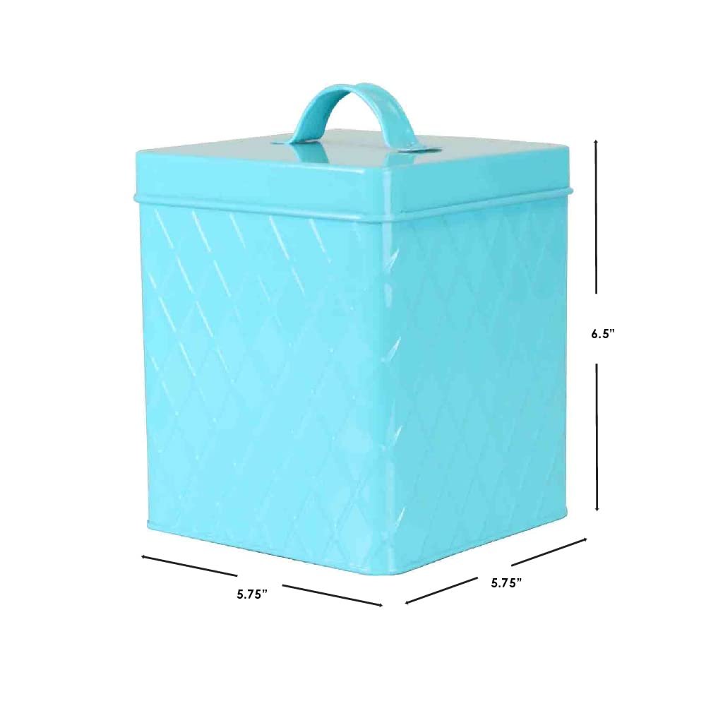 Home Basics Tin Kitchen Food Storage Organization Canister Collection (Large Canister with Cover, Turquoise)