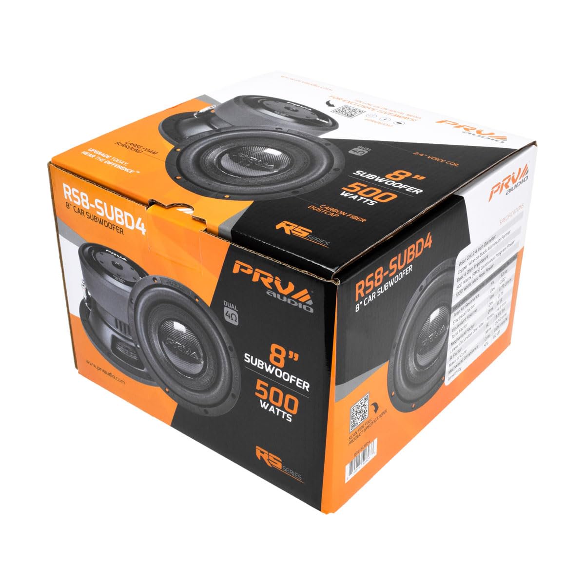 PRV AUDIO 8" Sub D4 1000 Watts Max Power Dual 4 Ohm, 14.5 mm Xmax, RS8-SUBD4, 2.4 in Voice Coil, 8 Inch Car Subwoofer Deep Low Tones for Car, Pickup Trucks Audio Systems (Single)