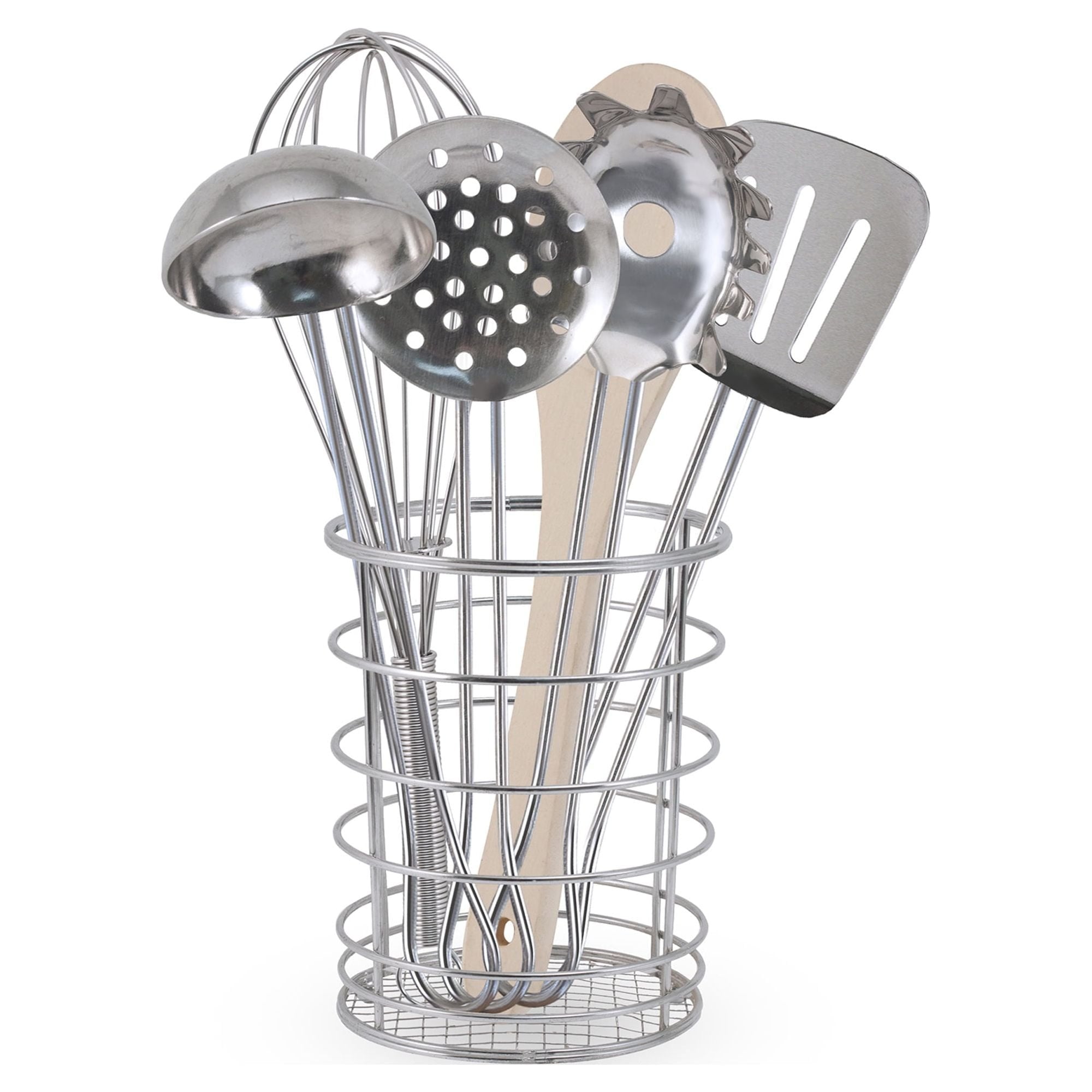 Melissa & Doug Stir and Serve Cooking Utensils (7 pcs) - Stainless Steel and Wood