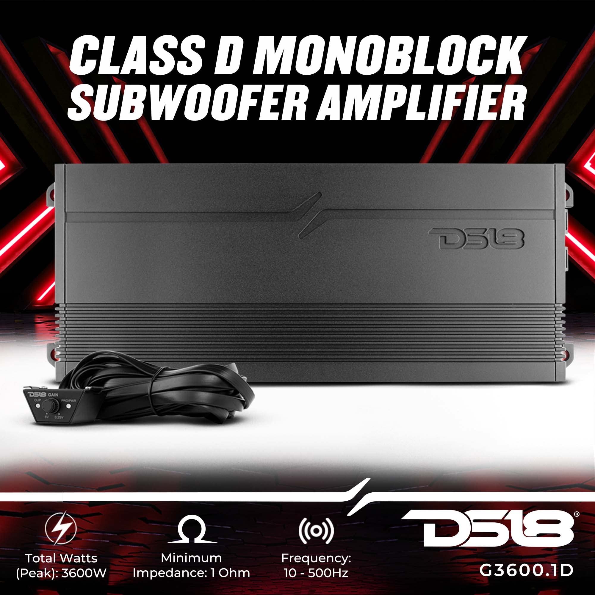DS18 G3600.1D Car Audio Amplifier 1-Channel Class D Monoblock 3600 Watts - Remote BASS Knob Included - Compact Design Easy Installation - Extremely Powerful Amp for Vehicle Sound Systems…