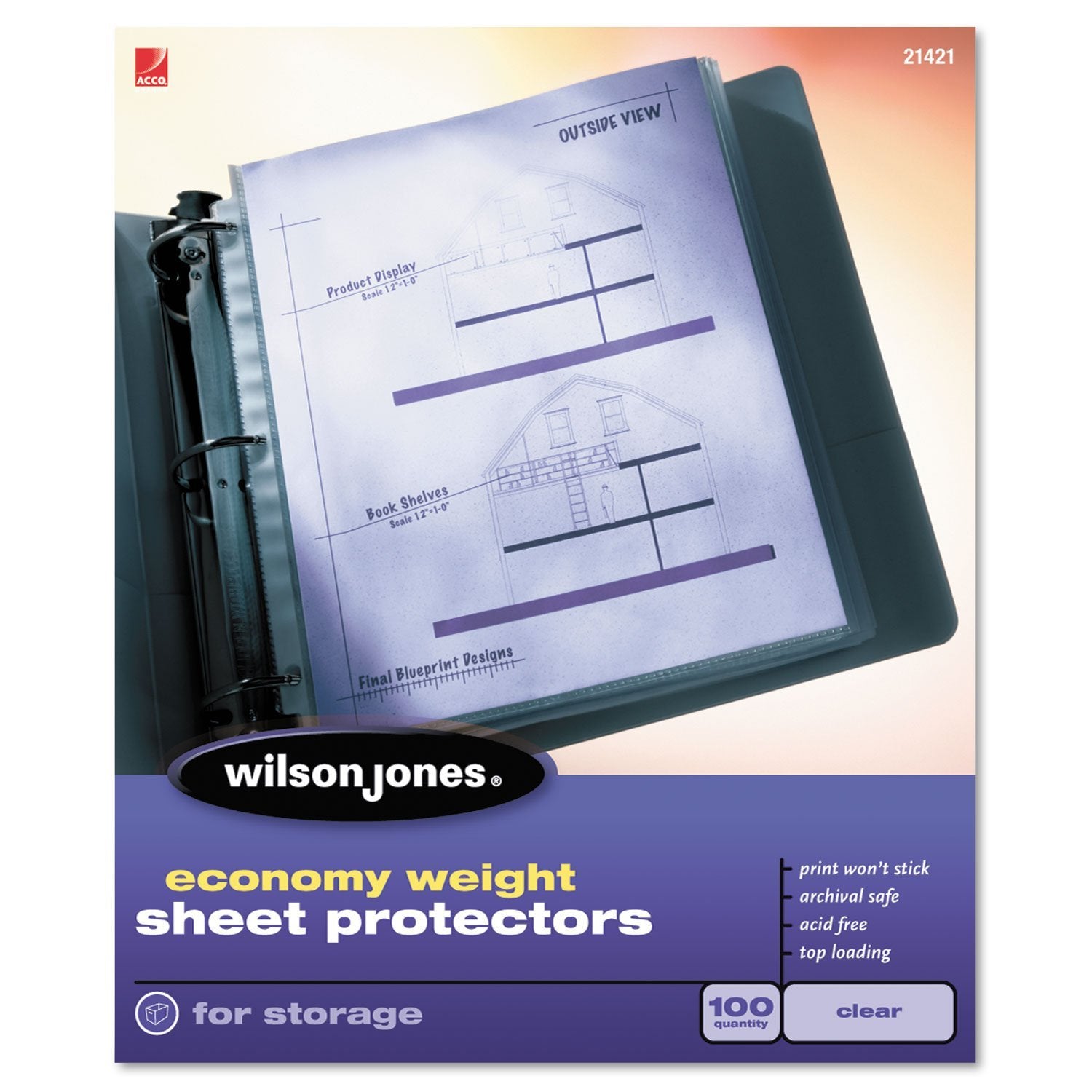 Wilson Jones Economy Top-Loading Sheet Protectors, Clear Finish, 50 Sleeves per Box, Clear (W21420), 11 X 8 1/2