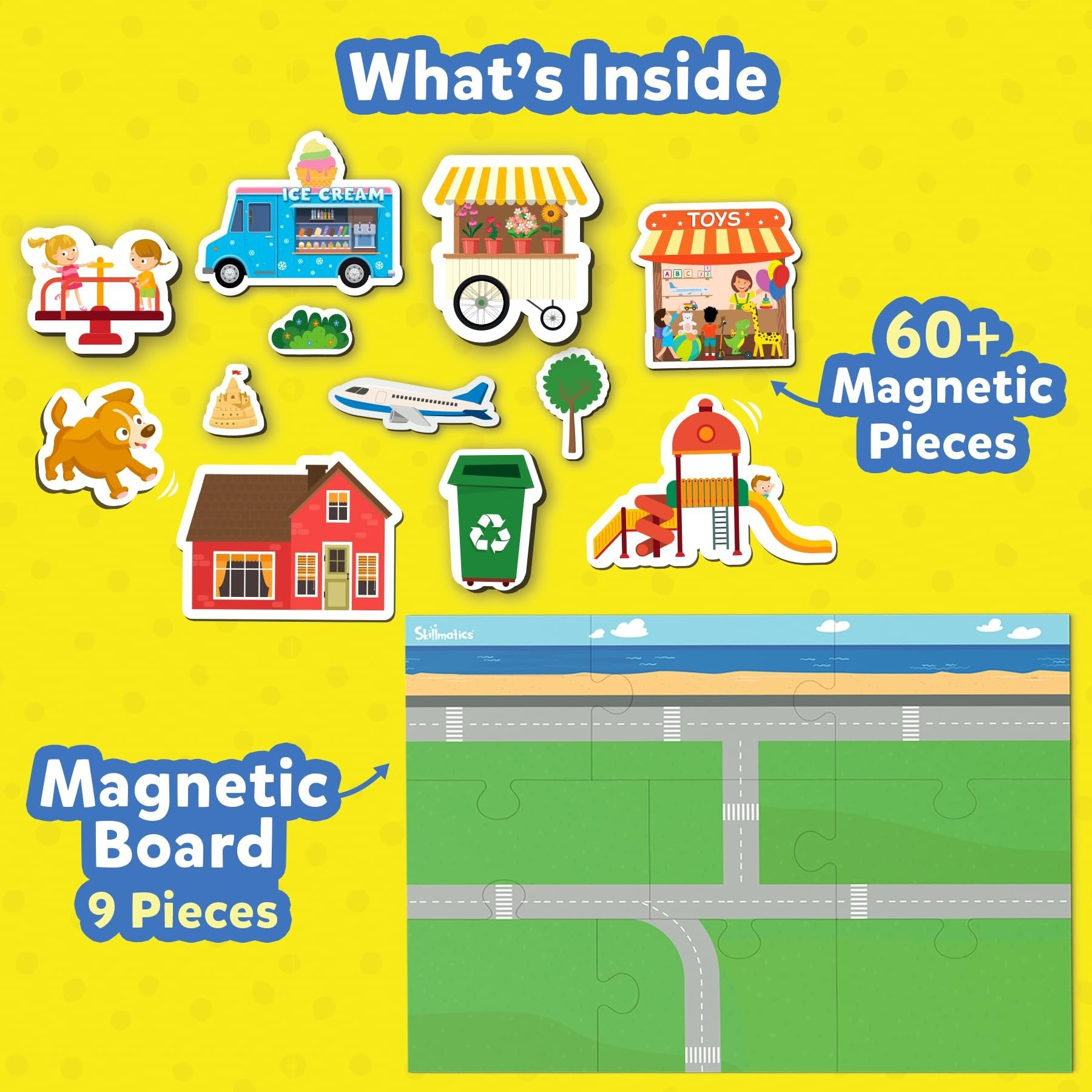 Skillmatics Creative Toy Magnetopia - Design Your City, Interactive Pretend Play Set for Kids, Toddlers, 60+ Magnetic Pieces, Preschool Learning Game, Gifts for Boys & Girls Ages 3, 4, 5, 6, 7