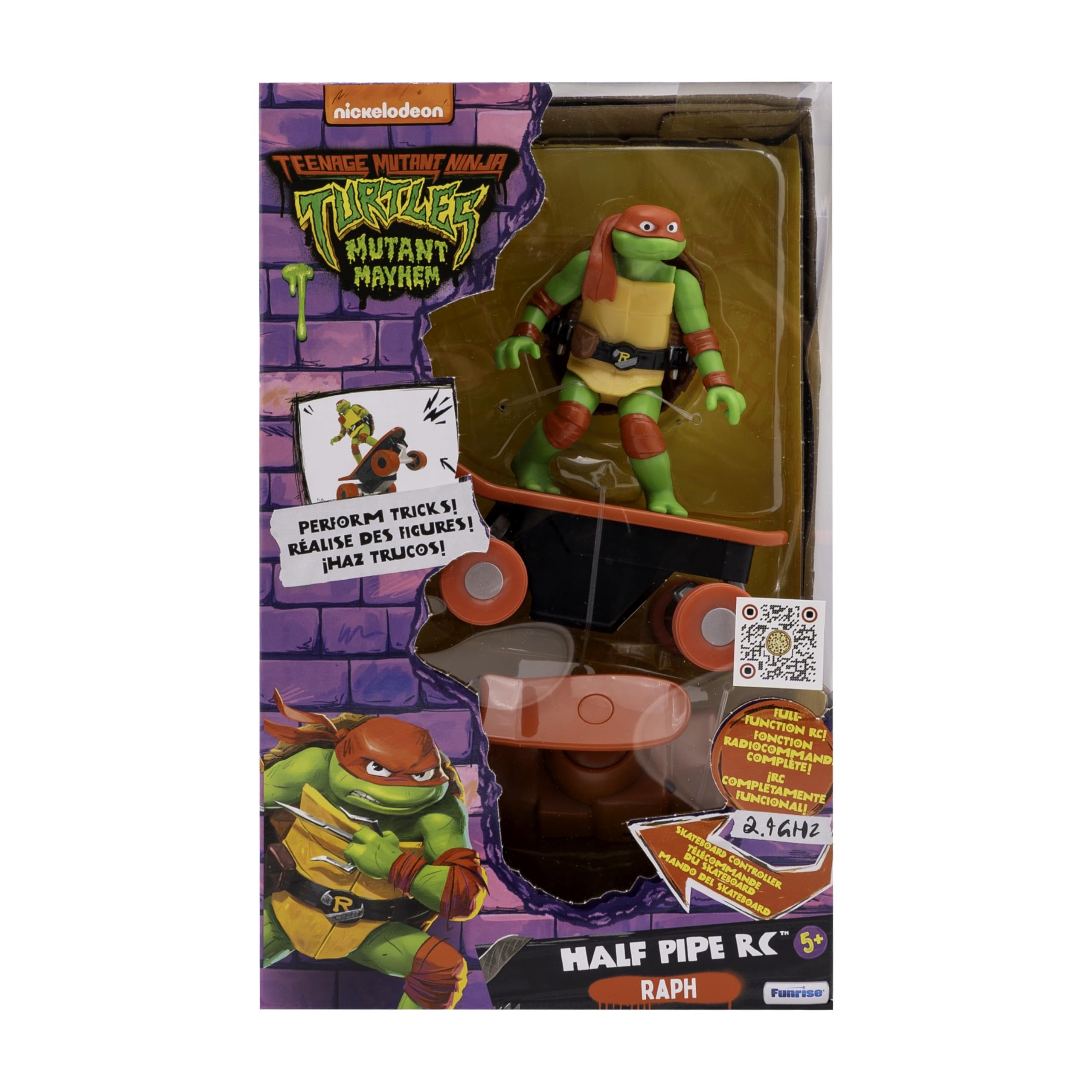 Teenage Mutant Ninja Turtles Toy, Raphael Half Pipe RC Skate Vehicle with Tricks, 2.4 GHz Remote Control TMNT Ninja Turtle Toy, Mutant Mayhem, Ages 5+