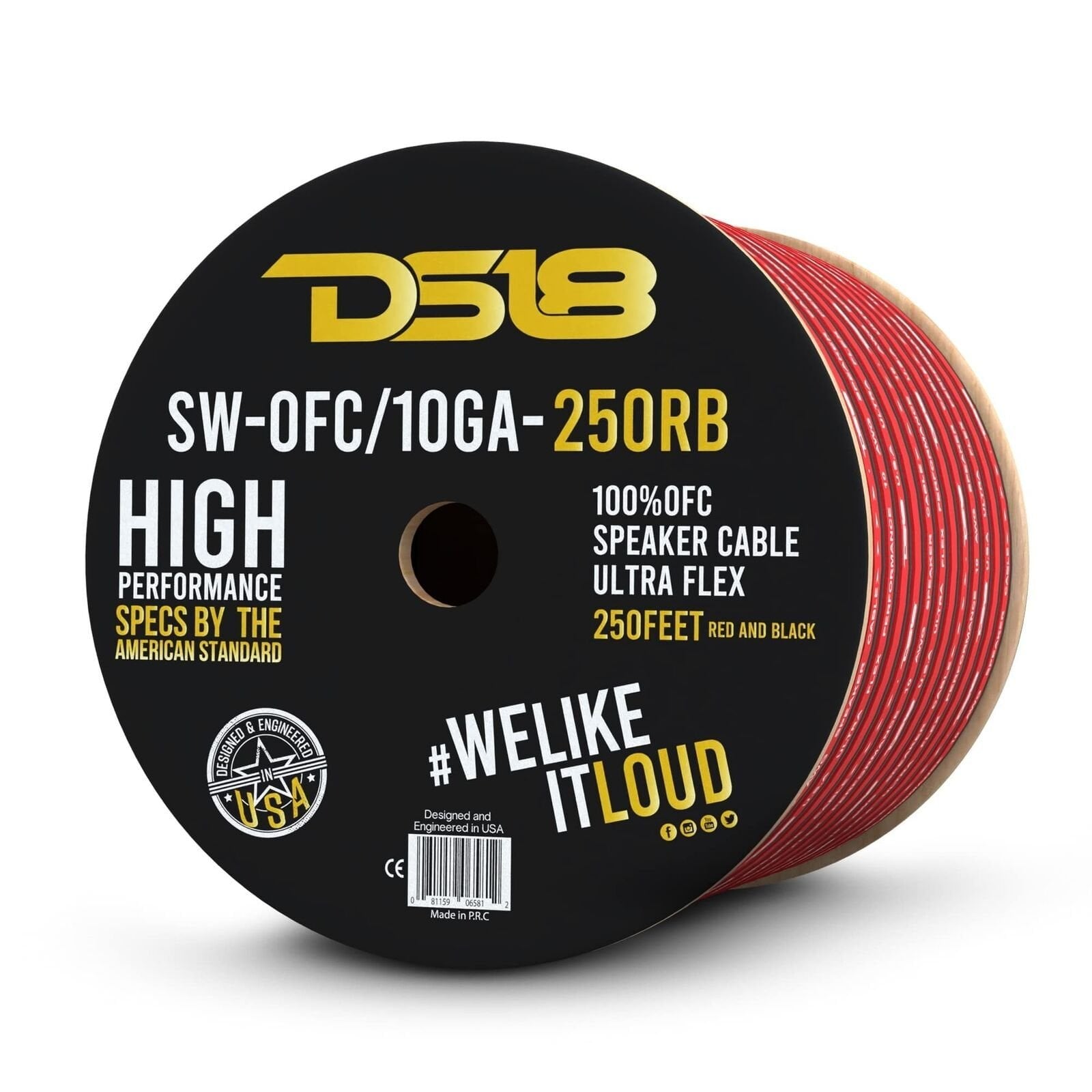 DS18 Audio SW-OFC10GA-250RB 250 ft. DS18 100 Percent Copper Speaker Wire, Red & Black