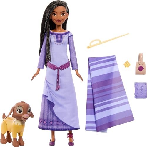Mattel Disney Wish Asha of Rosas Adventure Pack Doll, Posable Fashion Doll with Removable Fashion, Animal Friends and Accessories, Toys Inspired by The Movie