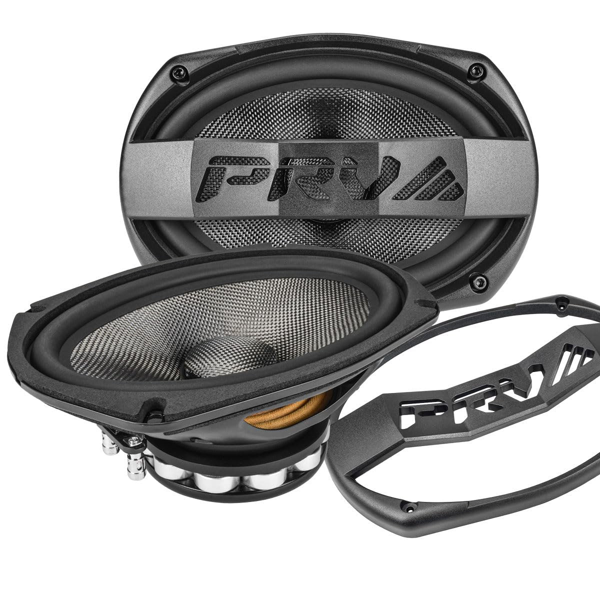 PRV AUDIO Carbon Fiber 6x9 Midrange Speaker 500 Watts 4 Ohm Neodymium 69MR500CF-NDY-4 Water Resistant Pro Audio Loudspeaker for Boat UTV 4-Wheeler Motorcycle (2 Speakers)
