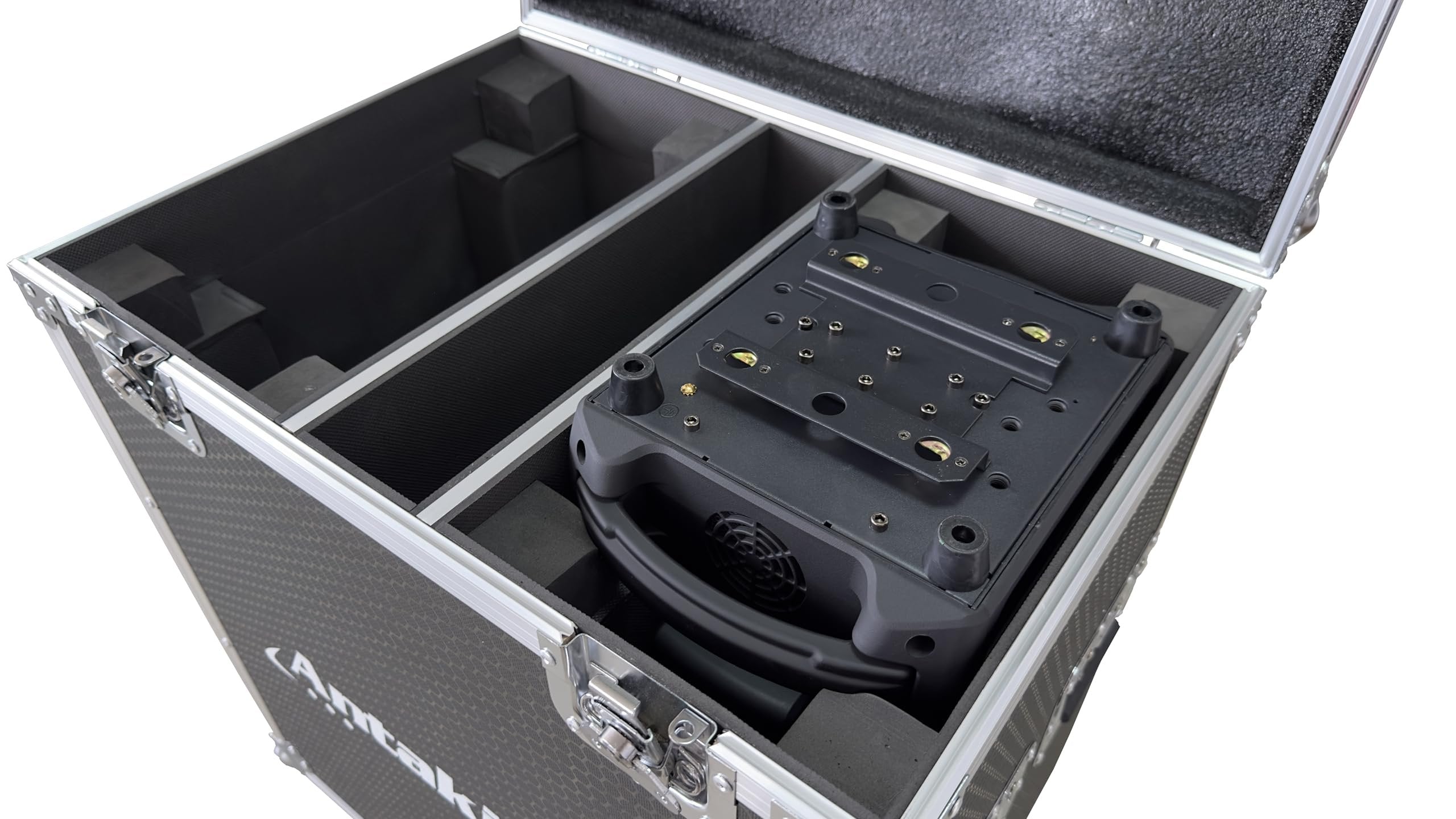 ANTAKIPRO AP-350CASE PRO Road Case, Holds 2 Moving Head Lights Spacious Interior Secure Compartments Rolling Flight Case Storage with Wheels Black