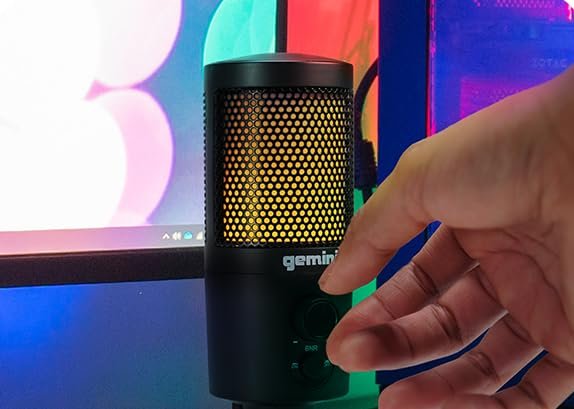 Gemini Sound GSM100USB PC Computer USB Condenser Microphone with RGB LED Lights Headphone Jack Volume and Background Noise Reduction Controls for Live Streaming Podcasting Chat Gaming Twitch Zoom