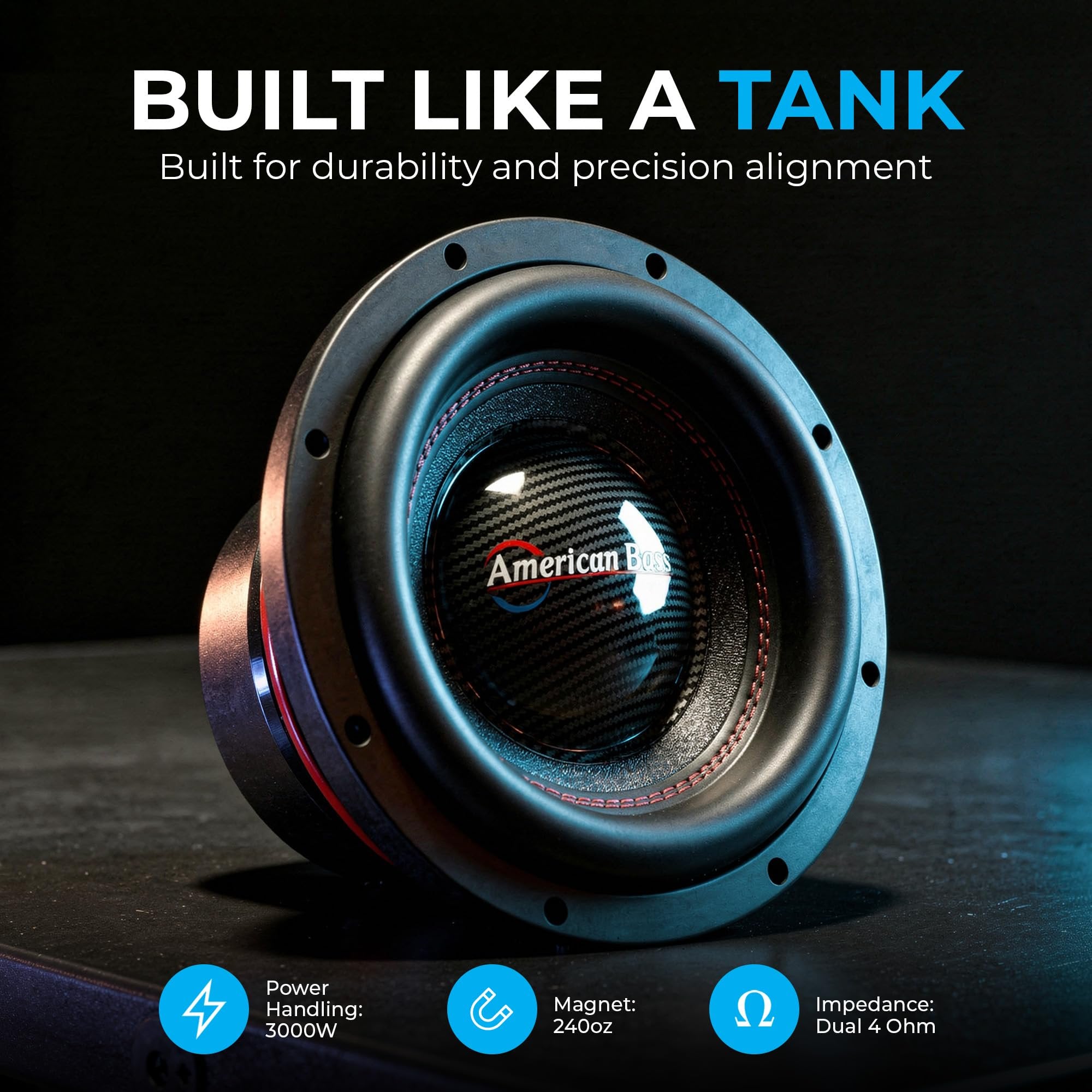 American Bass Hawk 10” Subwoofer, 3000W Max / 1500W RMS, Dual 4 Ohm, 3” Voice Coil, 240oz Magnet, High Power SPL Competition Subwoofer Car Audio Driver with Cast Basket and Heat Sync Cooling