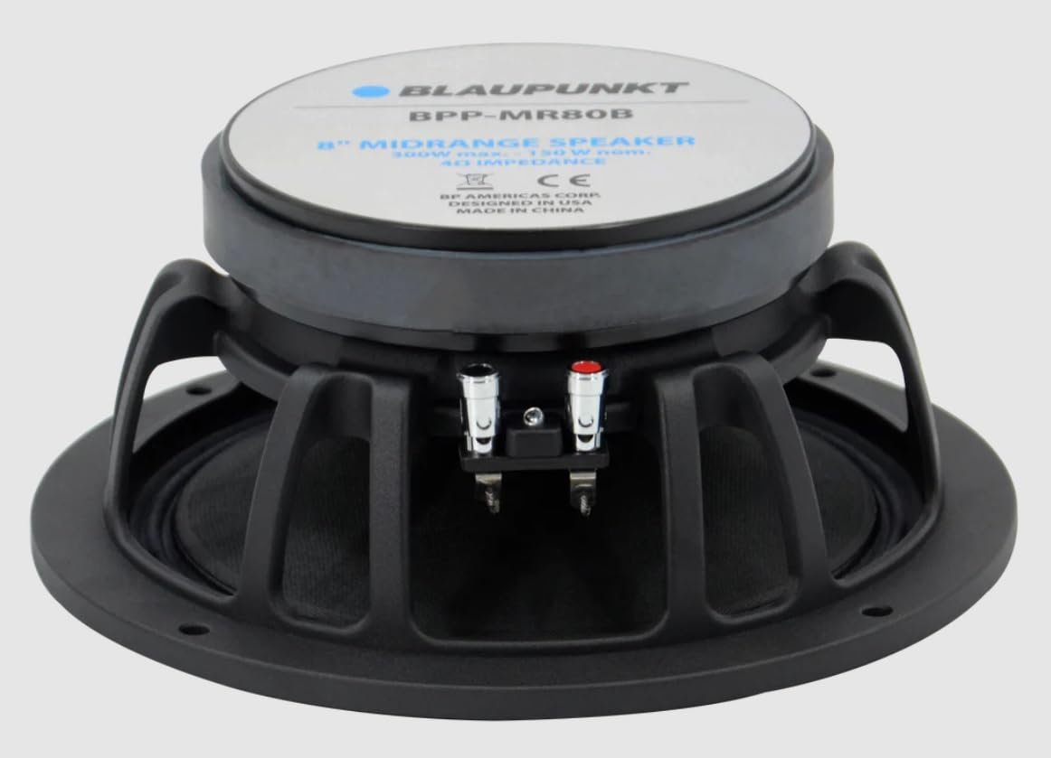 BLAUPUNKT BPP-MR80B 8-inch Midrange Car Audio Speaker 300 Watts Peak Power 4-Ohm Vocals Instrument Clarity Balanced Sound Reproduction