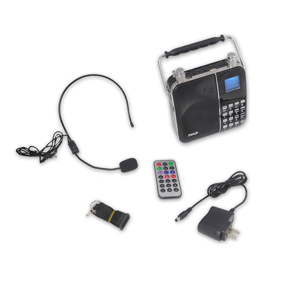 Portable Radio PA Speaker System - Waist-Band Portable Karaoke Machine with Headset Microphone, Rechargeable Battery, USB/SD Card Reader, Voice Recorder, LCD Sing-Along Lyrics Display - Pyle PWMA68