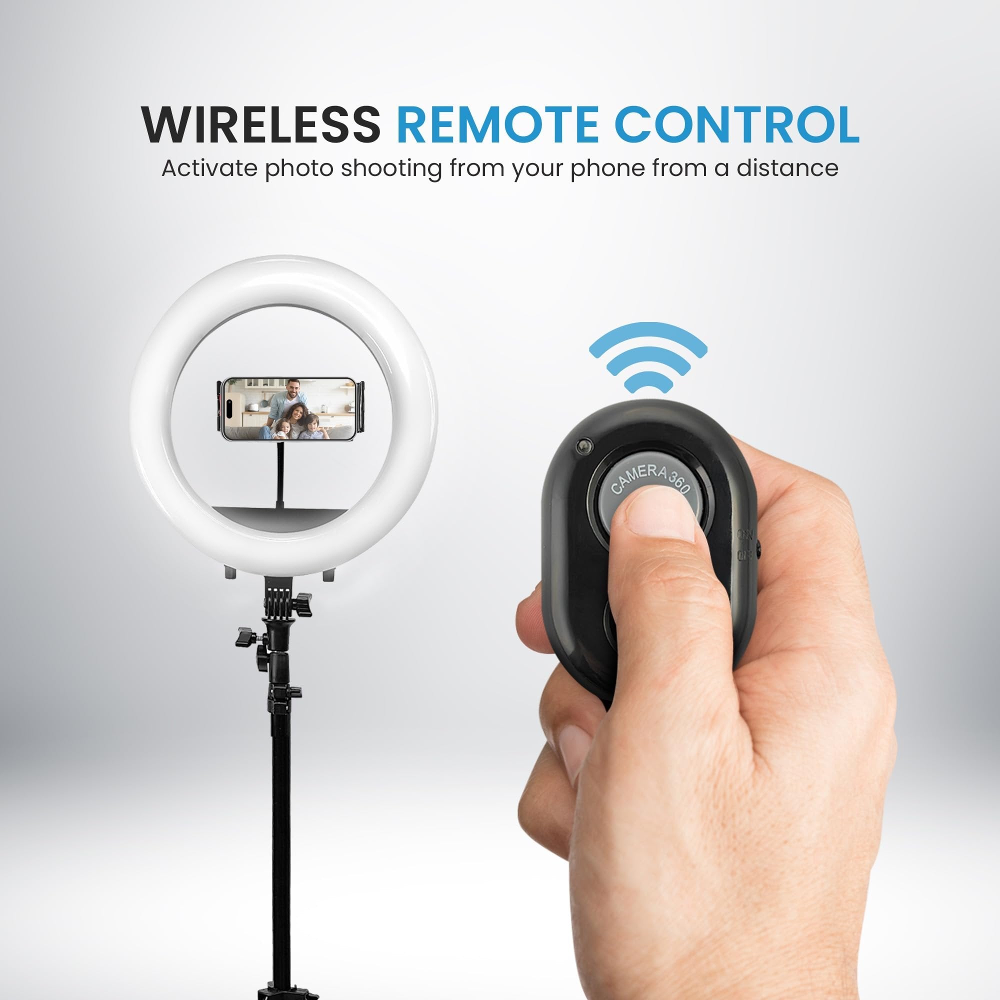 iDance LED Ring Light with Cell Phone Holder, 12", USB Powered with Bluetooth Remote Control and Foldable Adjustable Tripod Stand, Selfie, Makeup Ring Light with Universal iPad Mini Holder