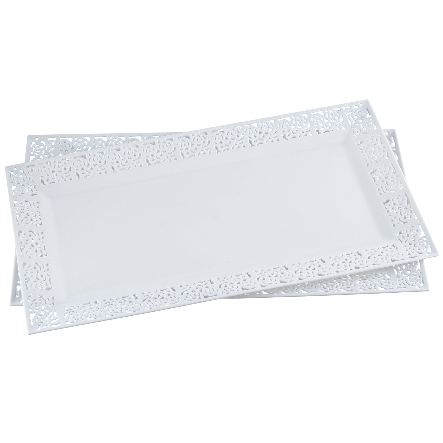 Silver Spoons and More,white Lace Rim 14"x7.5" Heavyweight Plastic Set of 2 Serving Trays
