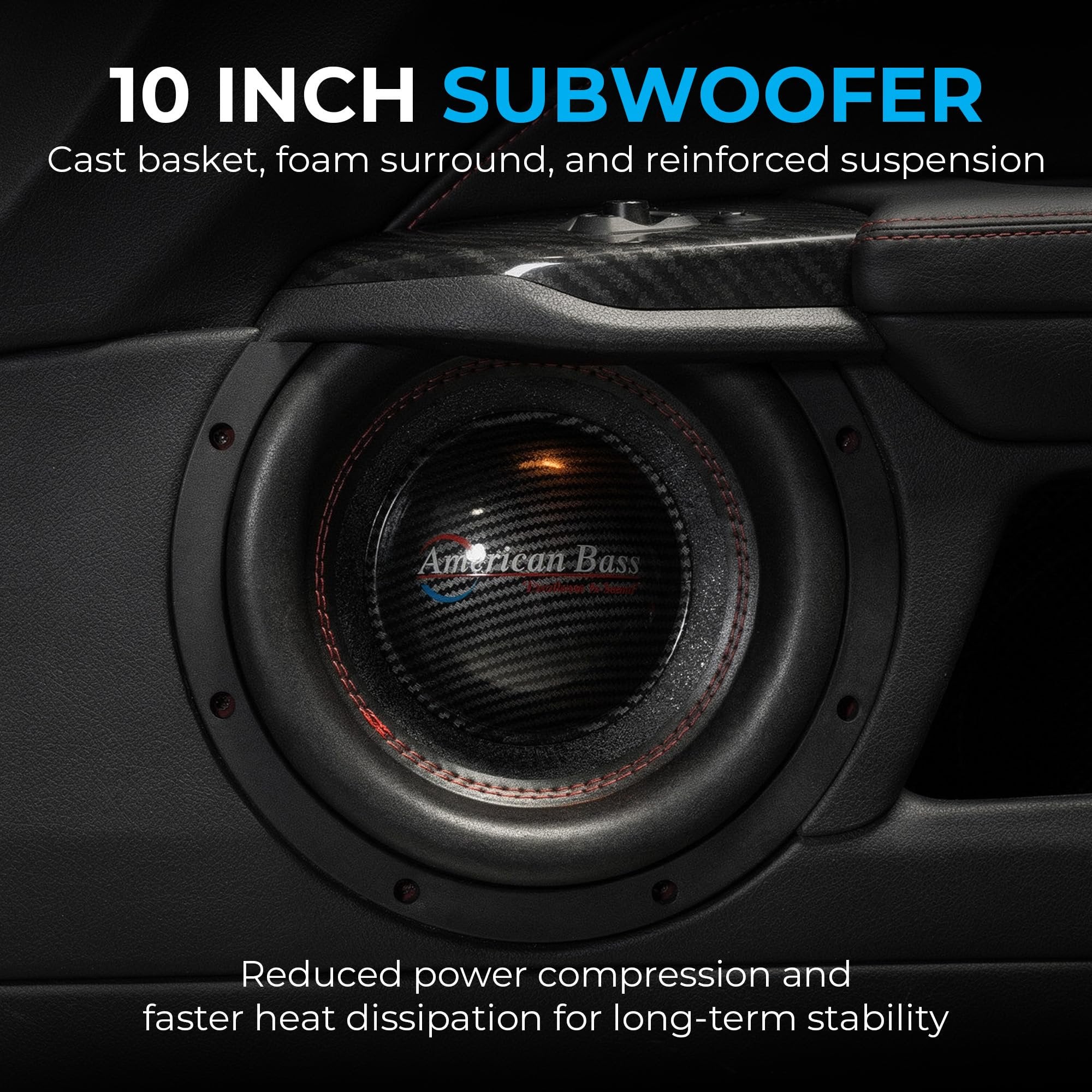 American Bass Hawk 10” Subwoofer, 3000W Max / 1500W RMS, Dual 4 Ohm, 3” Voice Coil, 240oz Magnet, High Power SPL Competition Subwoofer Car Audio Driver with Cast Basket and Heat Sync Cooling