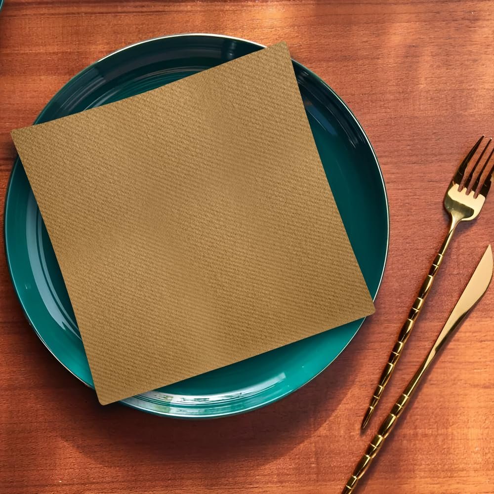 Premium Gold Quilted Cloth-Like Dinner Napkin - 1/4 Fold (Pack of 30) - Absorbent Paper Napkin - Perfect for Any Occasion