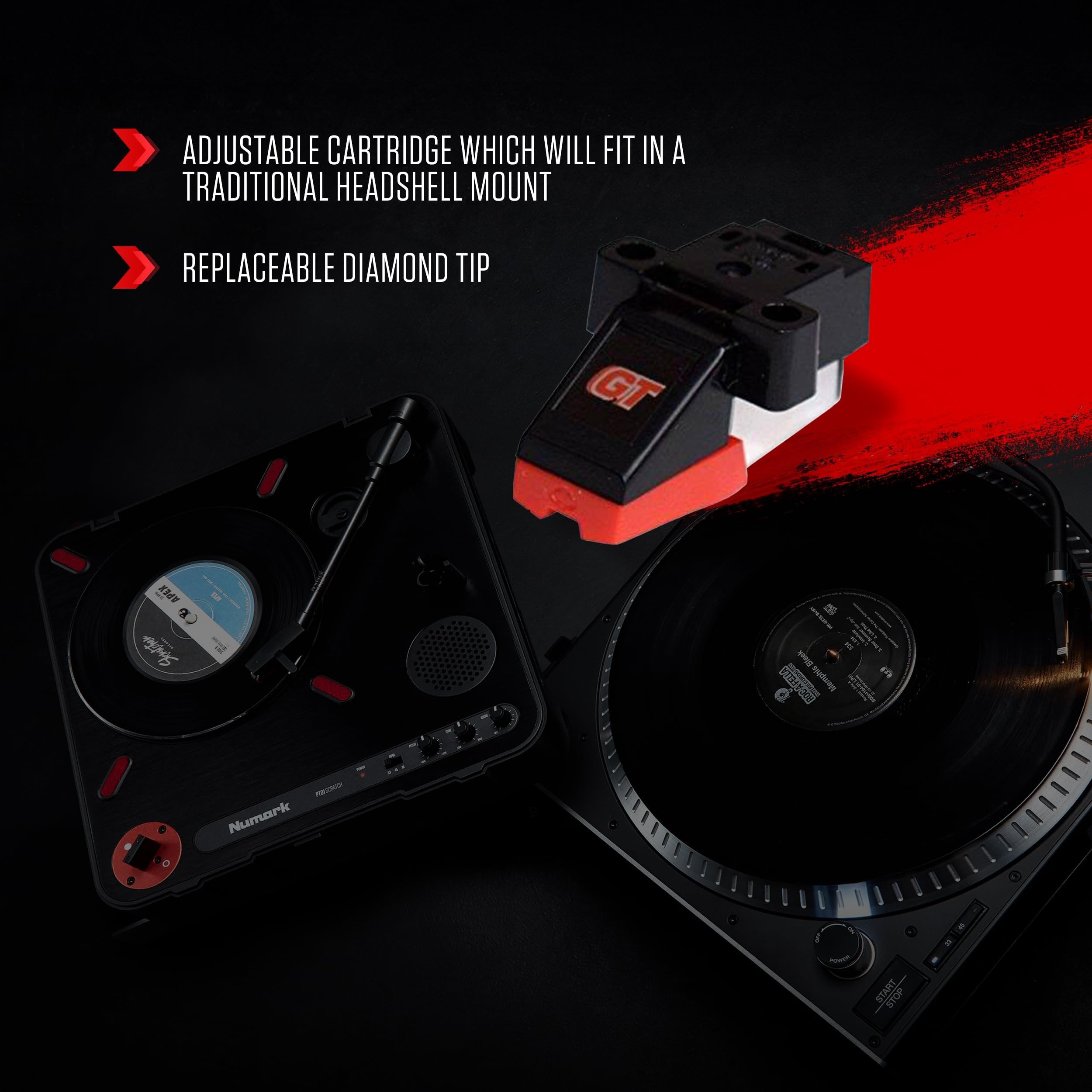 Numark Groove Tool | Adjustable Cartridge & Replaceable Diamond Tipped Stylus, For Connection to Traditional Headshell Mounts