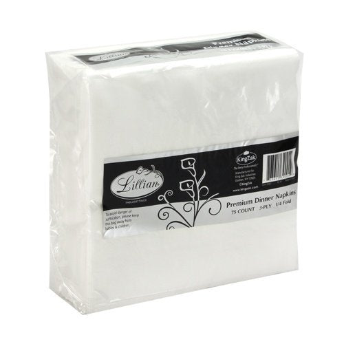 Lillian Tablesettings Premium White Napkins, Large Dinner Napkin, 3 Ply Paper White, 75 count