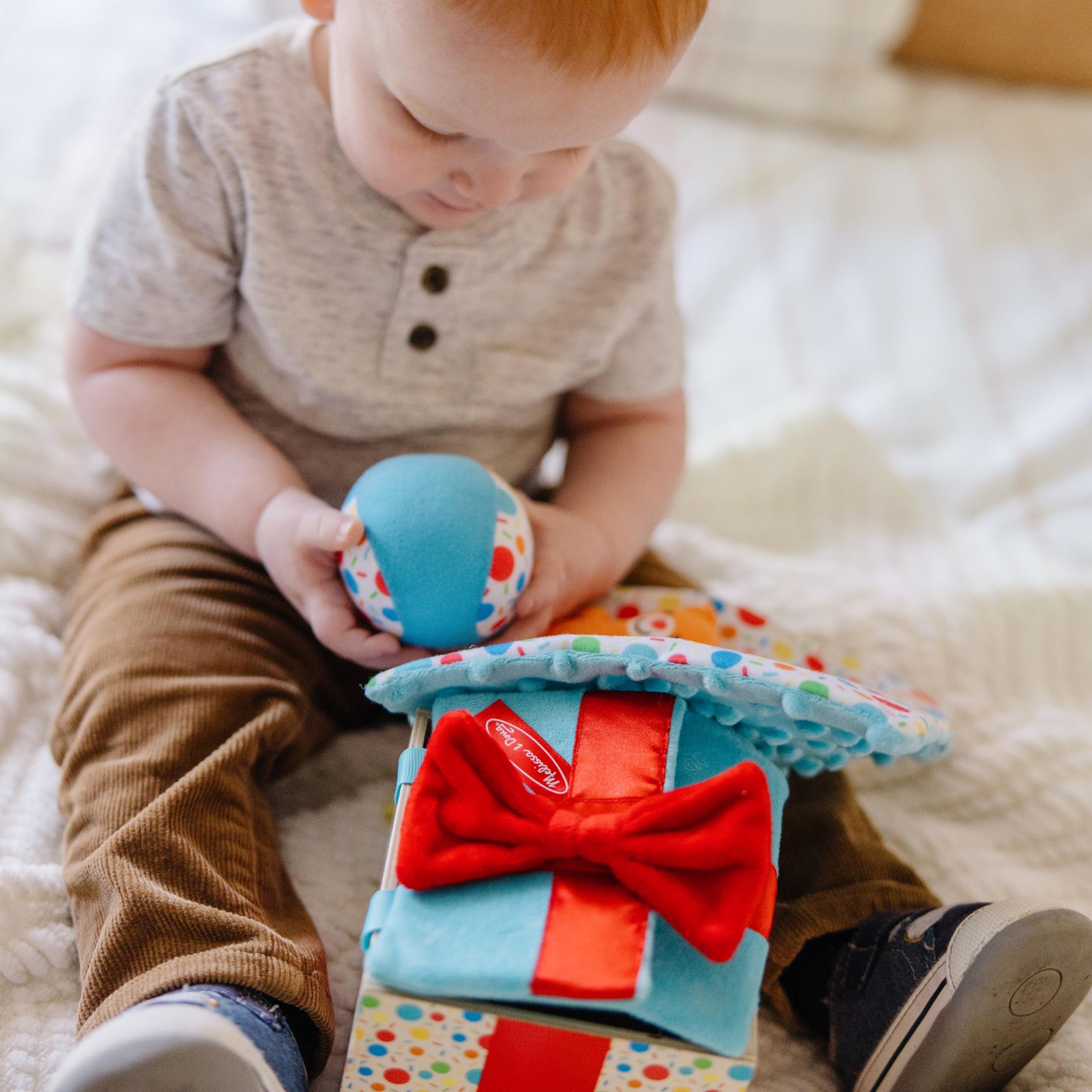 Melissa & Doug Wooden Surprise Gift Box Infant Toy (5 Pieces) Baby Toy Gift Set, Tactile Sensory Toy for Babies and Toddlers - FSC-Certified Materials
