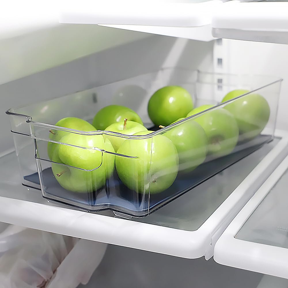 Home Basics Clear Fridge Bin with Rubber Lining Integrated Side Handles, and Stackable Design | Pantry Organization and Storage Bins, Cabinet Organizers