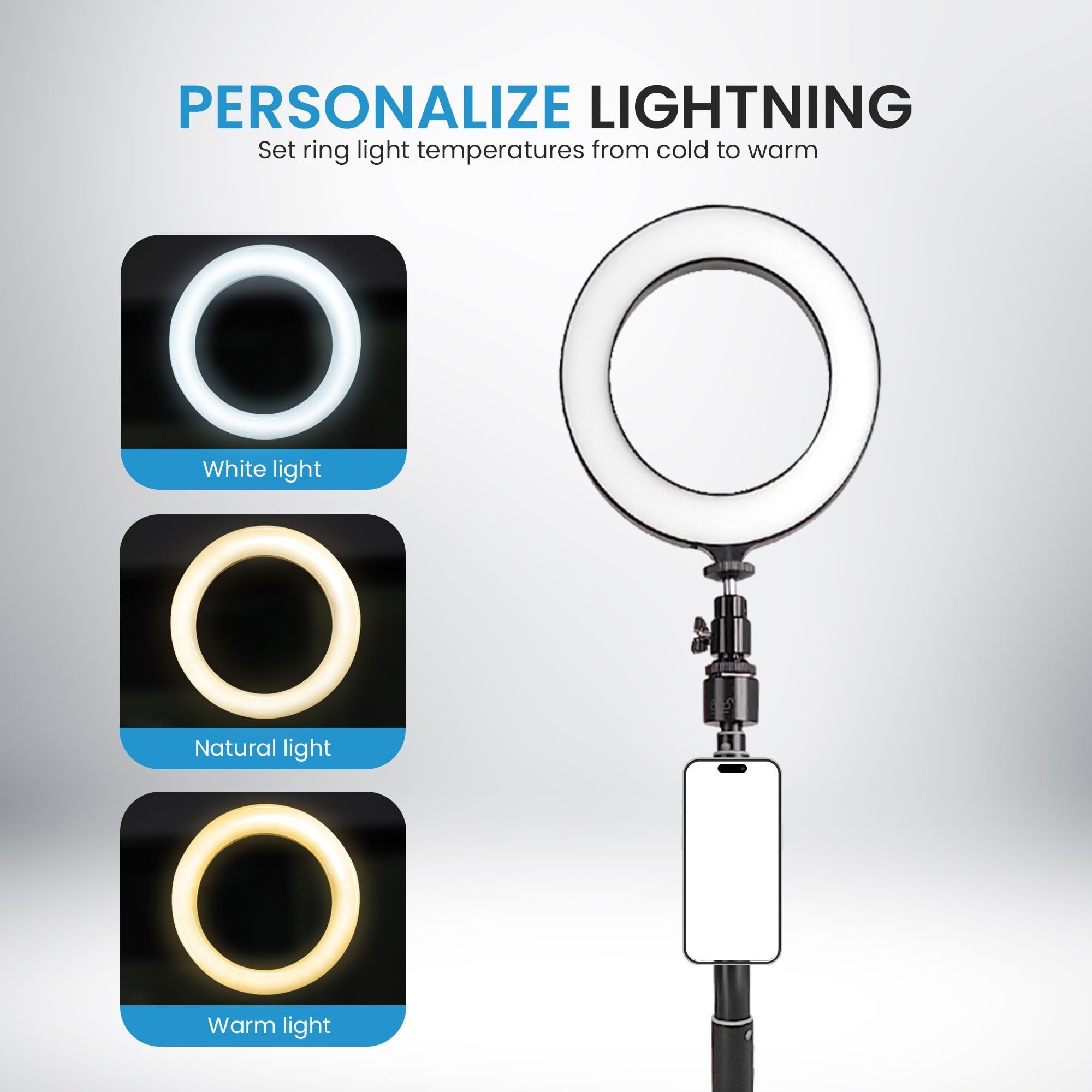 iDance LED Ring Light with Cell Phone Holder, 6", USB Powered with Bluetooth Remote Control and Foldable Adjustable Tripod Stand, Selfie, Makeup Ring Light