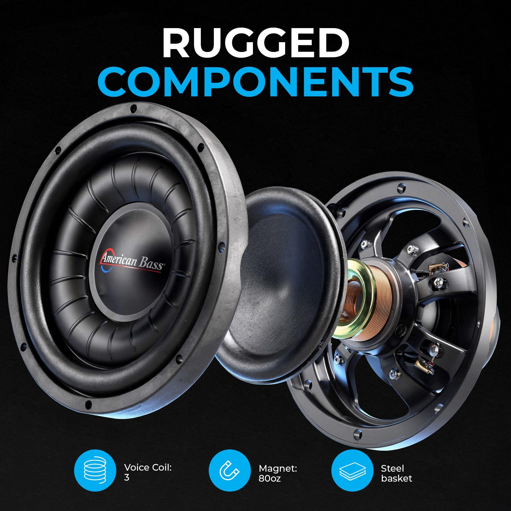 American Bass Hawk Slim 12” Subwoofer – 900W RMS / 2000W Max, Dual 4 Ohm, 3” Voice Coil, Shallow Mount, Vented Magnet – High Output Slim Subwoofer 12 Inch for Tight Space Car and Truck Audio Systems