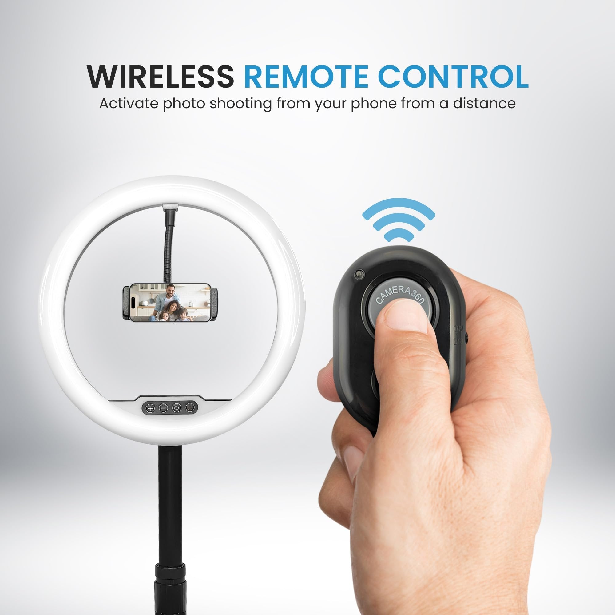 iDance LED Ring Light with Cell Phone Holder, 10", USB Powered with Bluetooth Remote Control and Foldable Adjustable Tripod Stand, Selfie, Makeup Ring Light