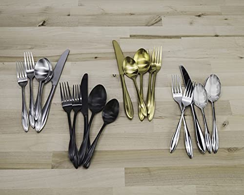 Godinger 20 Piece Flatware Set with 4 Dinner Forks, 4 Salad Forks, 4 Tablespoons, 4 Teaspoons and Knifes, 18/0 Stainless Steel Unica, Set of 4
